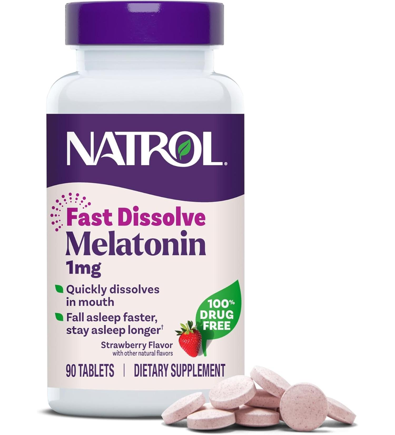 Buy Natrol Melatonin Fast Dissolve 1 mg Strawberry - 90 Tablets for Better Sleep - Buy Online on GoSupps.com