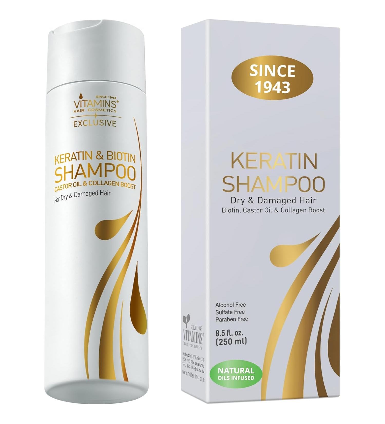 Vitamins Keratin Shampoo Hair Treatment with Biotin, Collagen & Castor Oil - Sulfate Free for Dry, Damaged, Color Treated Hair - Buy Online on GoSupps.com