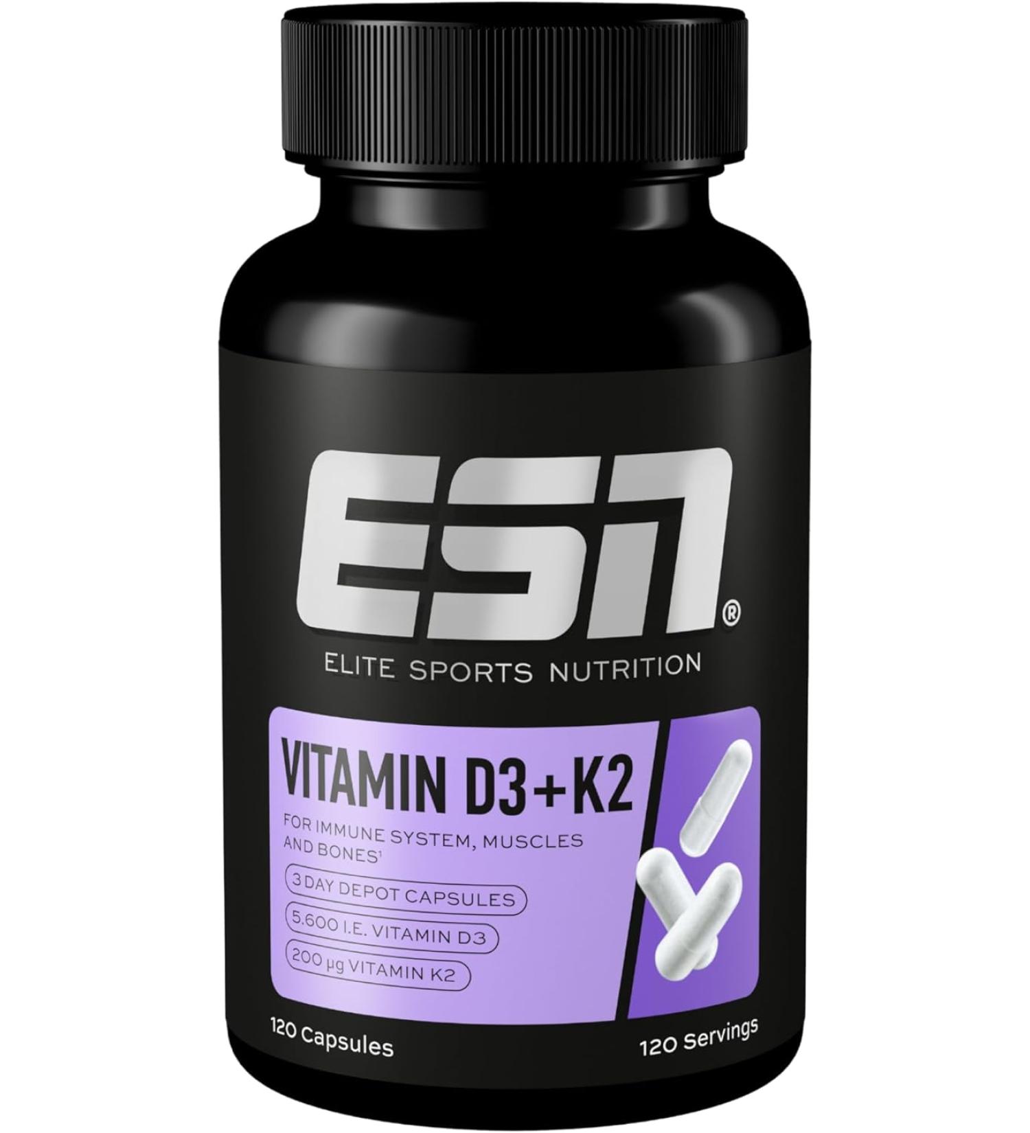 ESN Vitamin D3 + K2 - 240 Vegan Capsules for Immune Support Bone Health & Blood Production - Tested Quality Made in Germany - Buy Online on GoSupps.com
