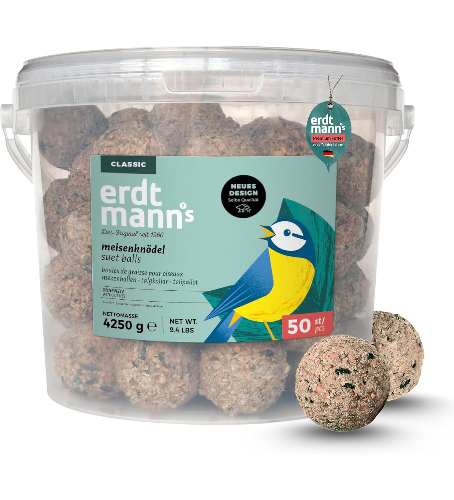 Erdtmann Fat Balls for Wild Birds - Pack of 50 Suet Balls - High-Energy Garden Treat for Wild Birds - Un-Netted Perfect Consistency Ideal for Year-Round Feeding and Easy Food Intake 1 count (Pack of 50) - Buy Online on GoSupps.com