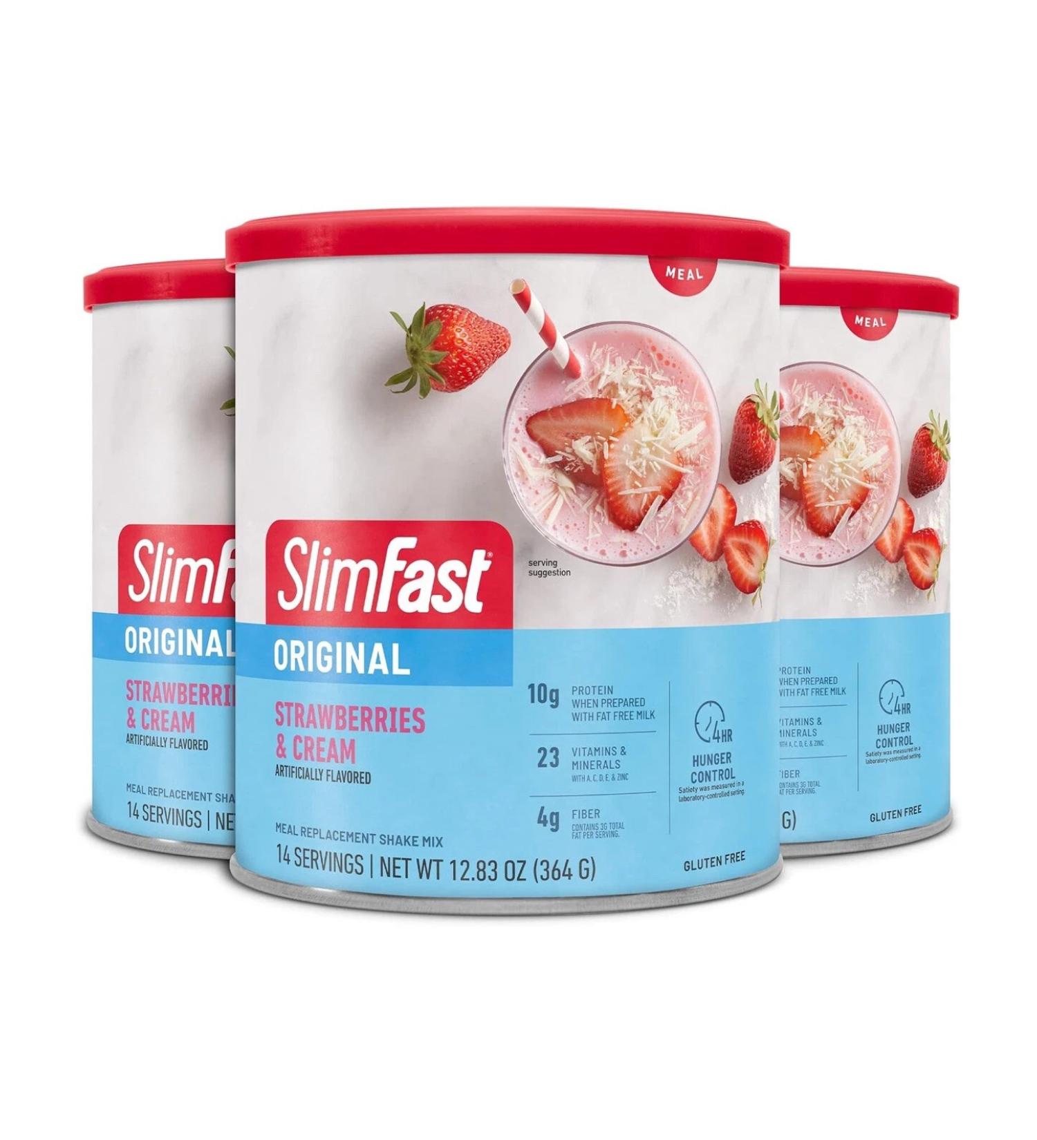 SlimFast Original Strawberries & Cream Shake Mix - 10g Protein, 14 Servings (Pack of 3) - Buy Online on GoSupps.com