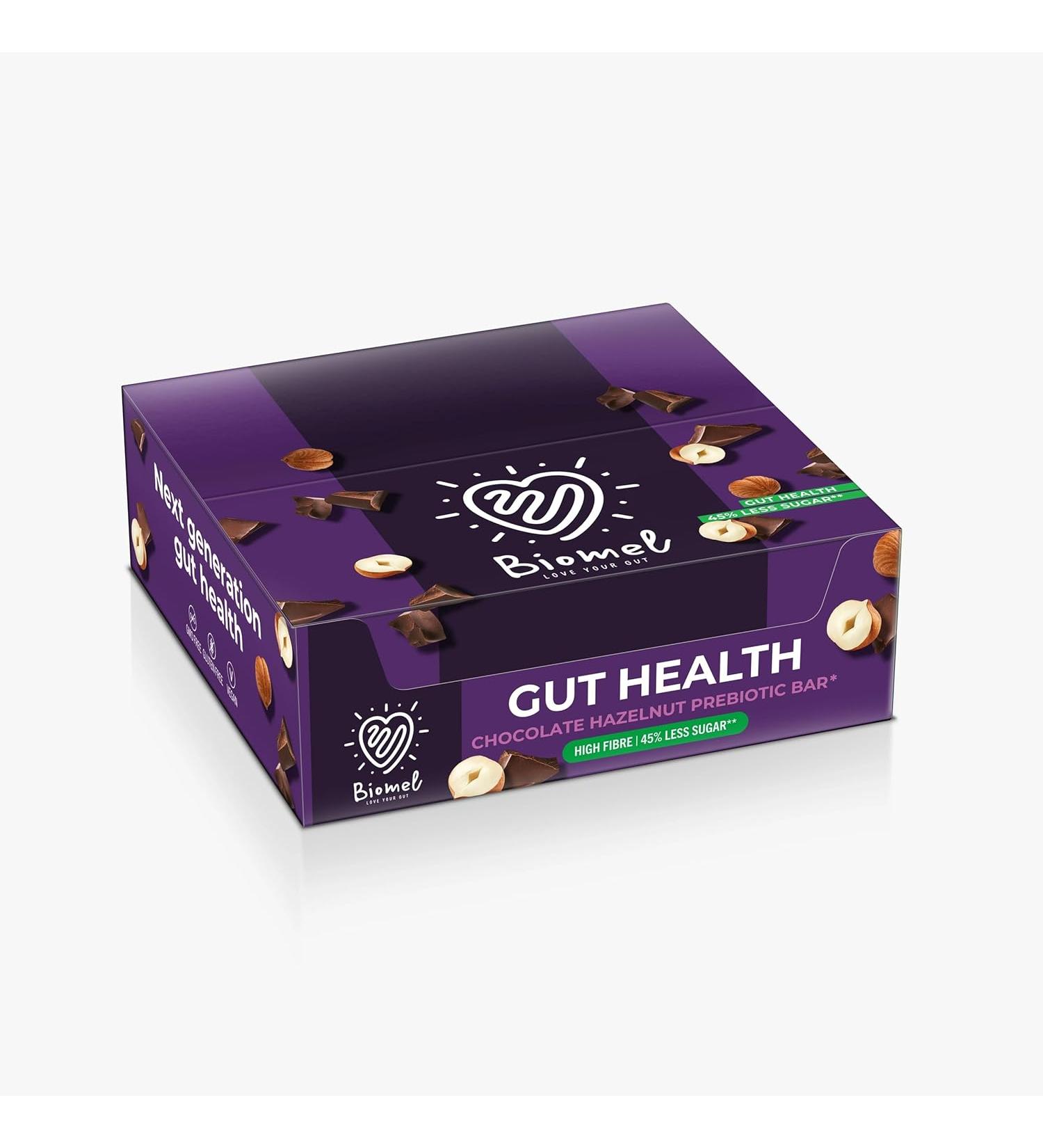 Biomel Prebiotic Cereal Bars | Gut Health | High Fibre | 45% Less Sugar | 12 Bars (Chocolate Hazelnut) Chocolate Hazelnut 12 count (Pack of 1) - Buy Online on GoSupps.com