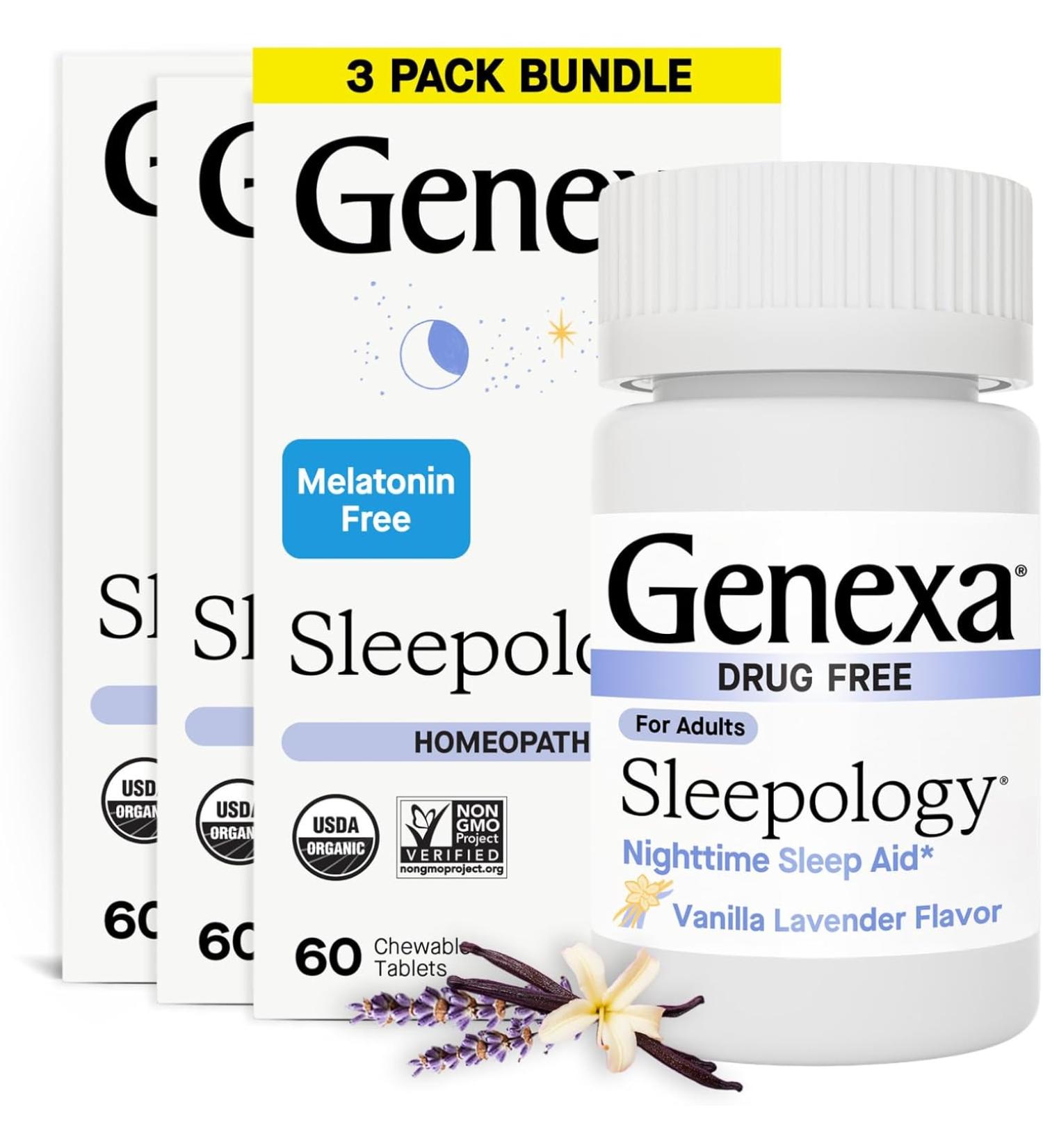 Genexa Sleepology Nighttime Sleep Aid - 180 Tablets (3pk) | Fall Asleep, Wake Up Refreshed | Certified Organic & Non-GMO | Physician Formulated | Homeopathic 60 Count (Pack of 3) - Buy Online on GoSupps.com