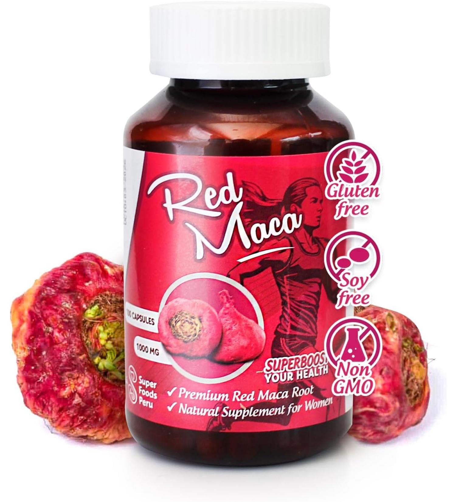 Organic Red Maca Capsules for Women - Pure and Gelatinized from Peru - Hormone Balancer and Energy Booster - Kosher Certified by Sikyriah - Buy Online on GoSupps.com