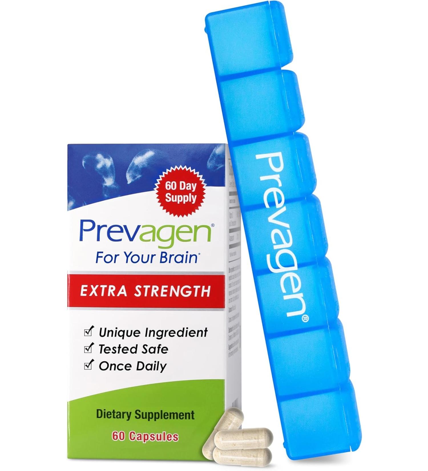 Prevagen Extra Strength 20mg 60 Capsules with Apoaequorin, Vitamin D, & Pill Minder | Memory Support & Brain Health Supplement - Buy Online on GoSupps.com