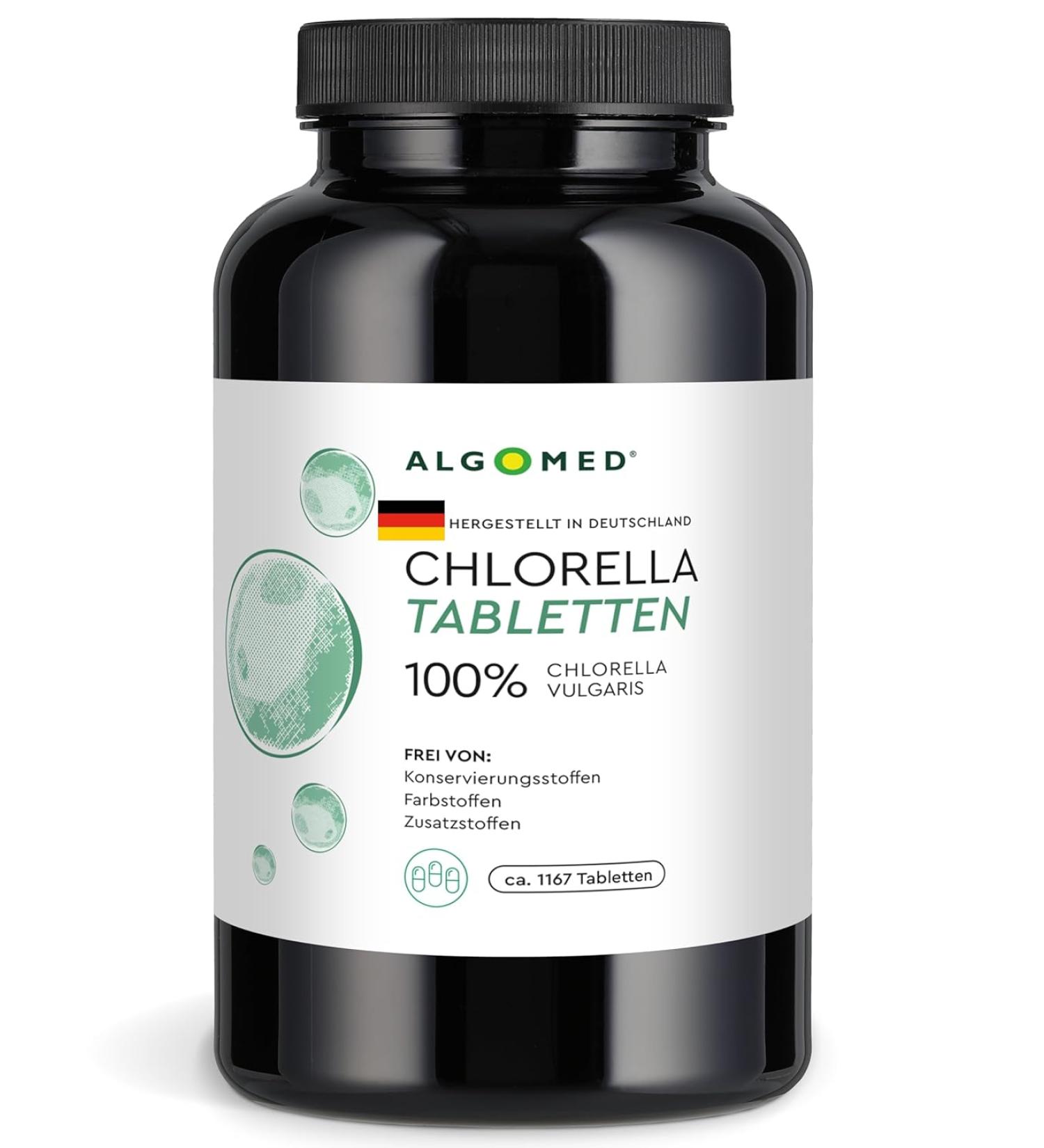 Premium Chlorella Tablets from Germany - Pure Vegan Chlorella Vulgaris | Algomed 1-Pack (350g) - High-Quality Algae Supplement - Buy Online on GoSupps.com