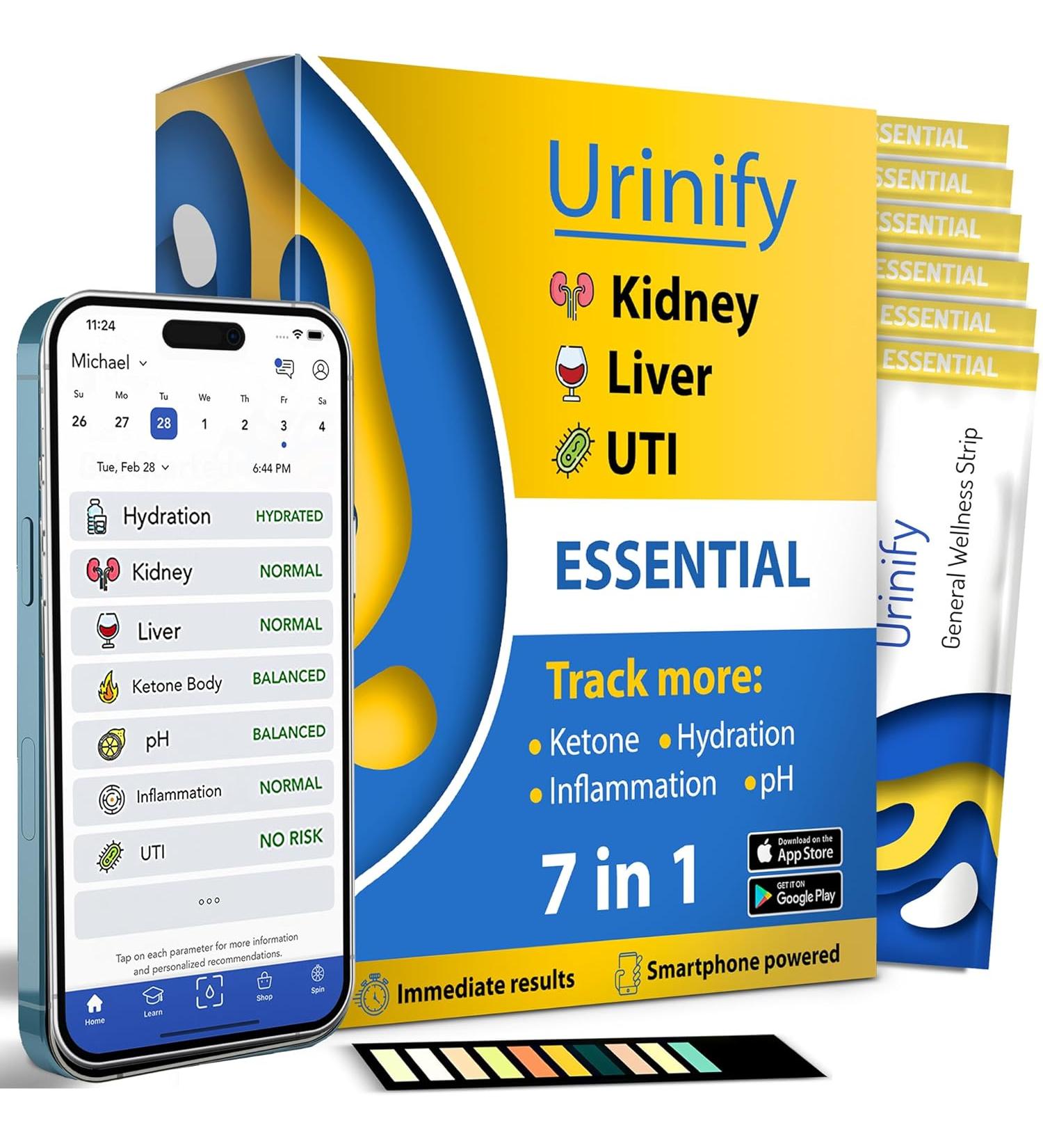 Urinify At-Home Urine Test Strips for Kidney, Liver Health & UTI - 6 Count Pack - Includes Hydration, pH, Protein, Ketogenic Tests - Buy Online on GoSupps.com