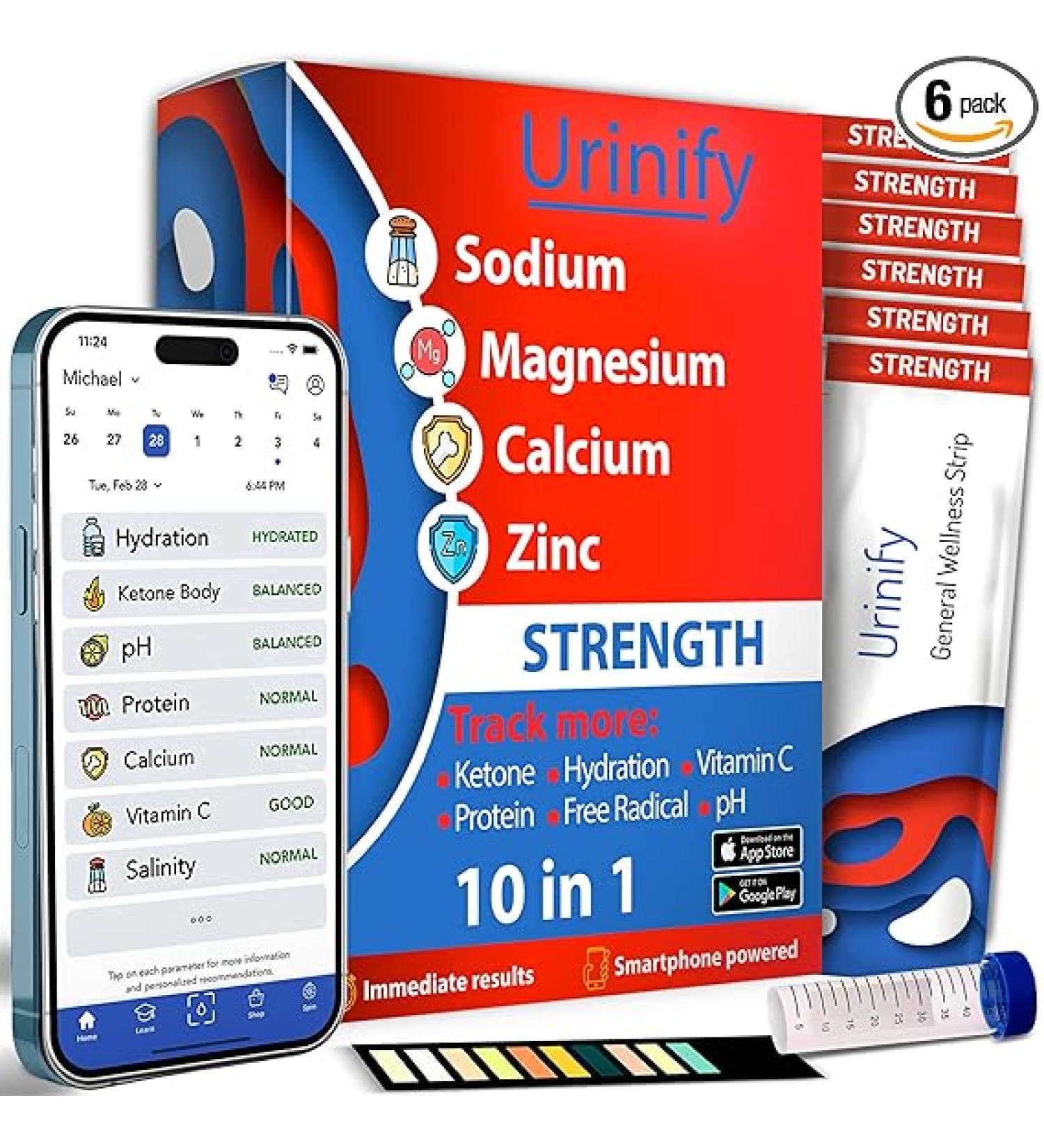 Buy URINIFY Strength Urine Test Strips - Keto Hydration Metabolism pH Electrolytes & Vitamin C Testing | 6 Count - Fast International Shipping - Buy Online on GoSupps.com