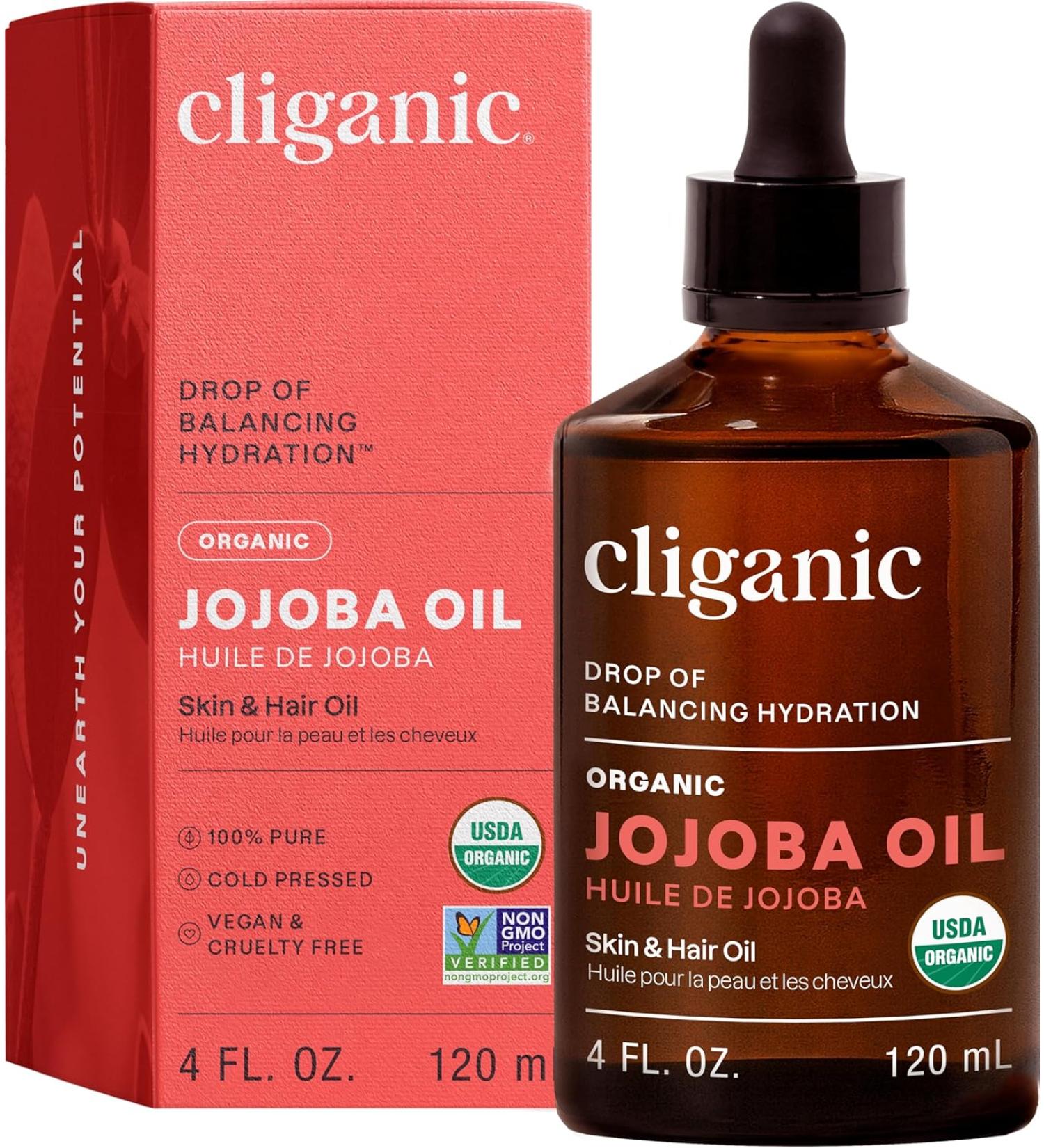 Cliganic USDA Organic Jojoba Oil 100% Pure (4oz) | Moisturizing Oil for Face, Hair, Skin & Nails | Cold Pressed, Hexane Free | 4 Fl Oz - Buy Online on GoSupps.com