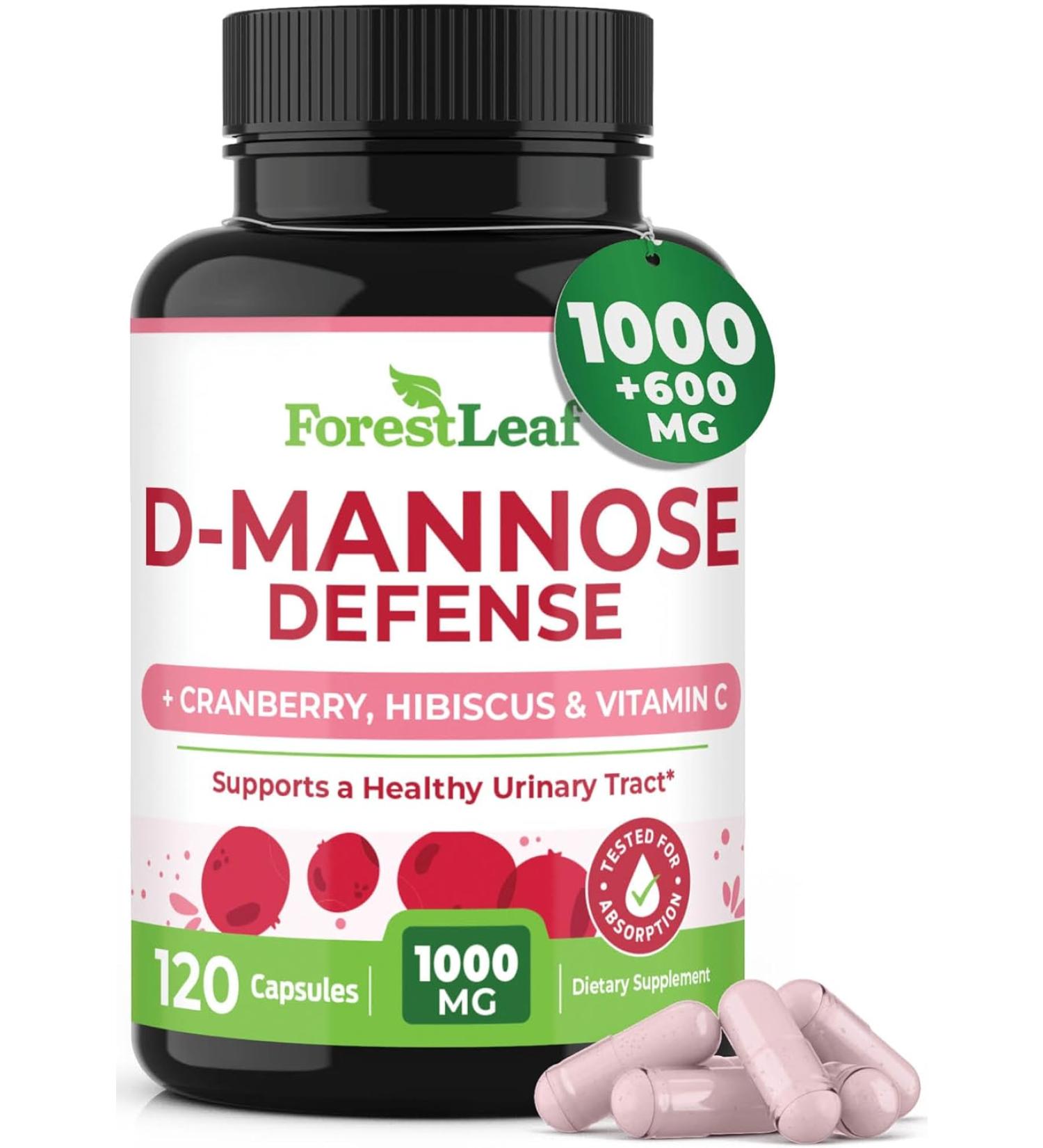 ForestLeaf D-Mannose Defense 1000mg with Cranberry, Hibiscus & Vitamin C - Urinary Tract Support - 120 Veggie Capsules - Buy Online on GoSupps.com
