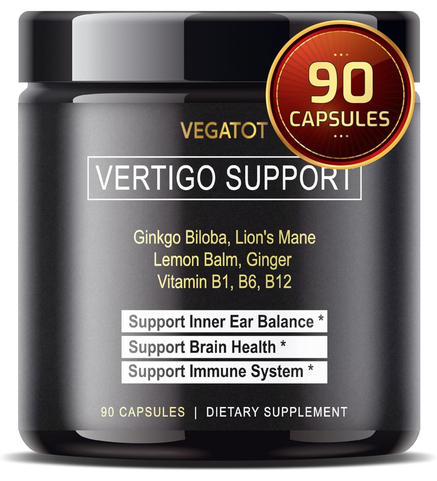 VEGATOT Vertigo Supplement 500mg *Made in USA* with Ginkgo Biloba & Lion's Mane - Inner Ear Balance Support for Dizziness - 90 Count - Buy Online on GoSupps.com
