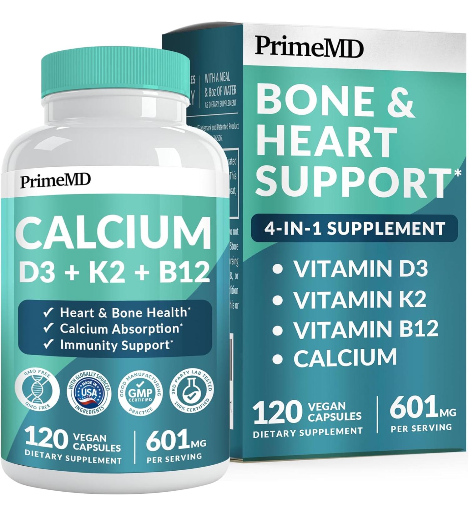 4-in-1 Calcium 600mg + Vitamin D3 K2 B12 | Heart, Bone & Immune Support | Women & Men Calcium Supplement (120 Count) - Buy Online on GoSupps.com