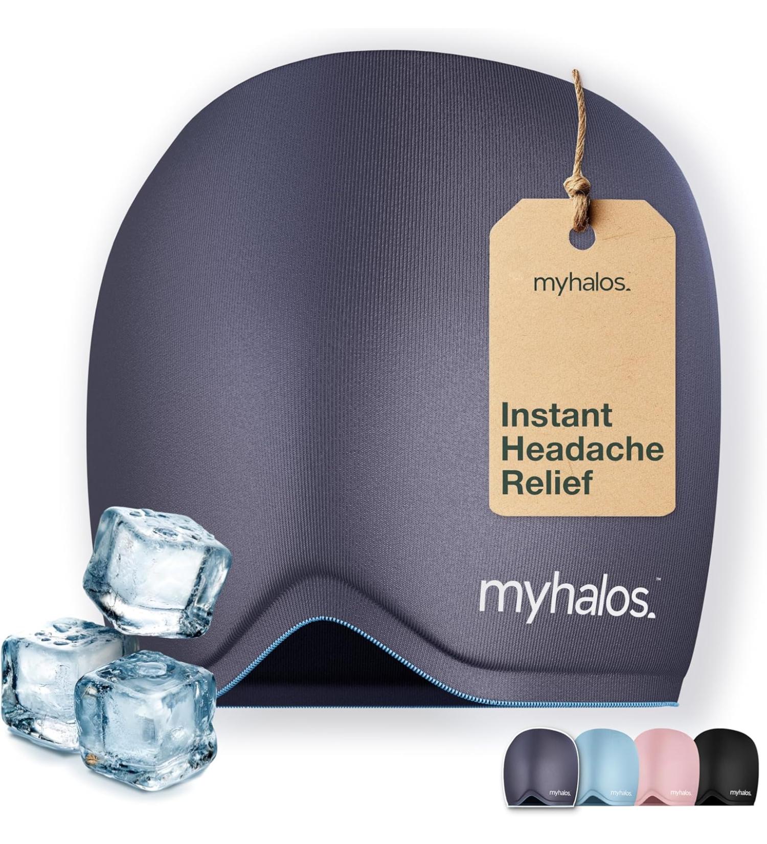 Halo Mask Migraine Relief Cap - Form-fitting Ice Hat for Tension Headaches and Sinus Pain - Cooling Head Ice Pack in Dark Grey - Buy Online on GoSupps.com