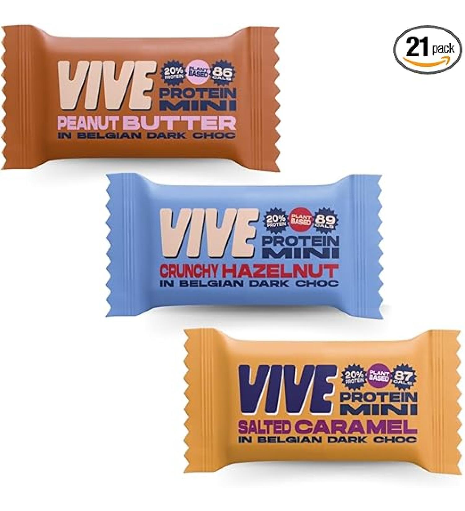 Vive Protein Bites Mixed Box 21 x 20g Dark Chocolate Coated Vegan Snacks - Gluten Free High Fibre Mini Protein Bars - 21 Count Pack - Vegan Friendly - Buy Online on GoSupps.com