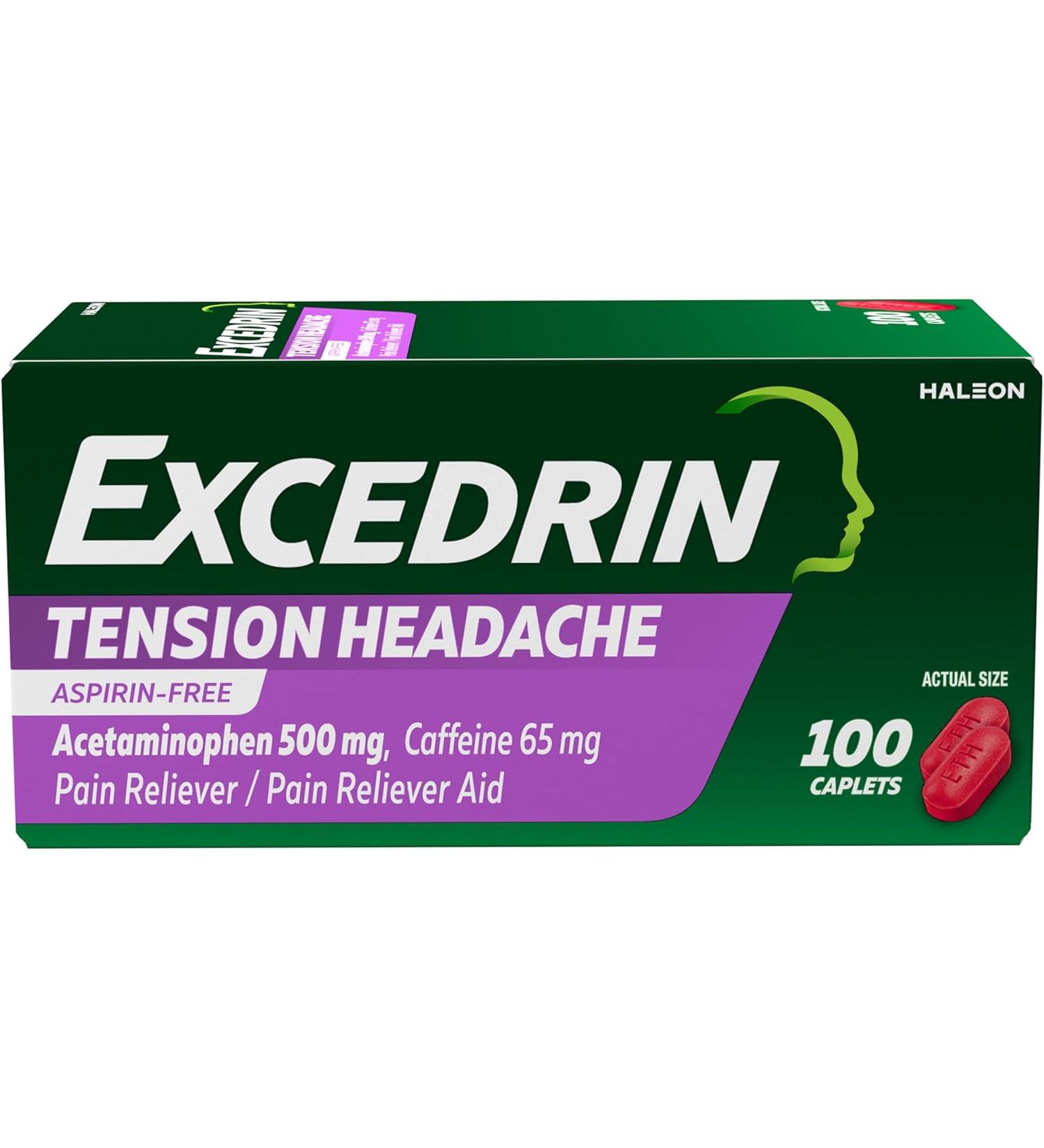 Excedrin Tension Headache Relief Caplets - 100 Count, Head, Neck, and Shoulder Pain Relief - Buy Online on GoSupps.com