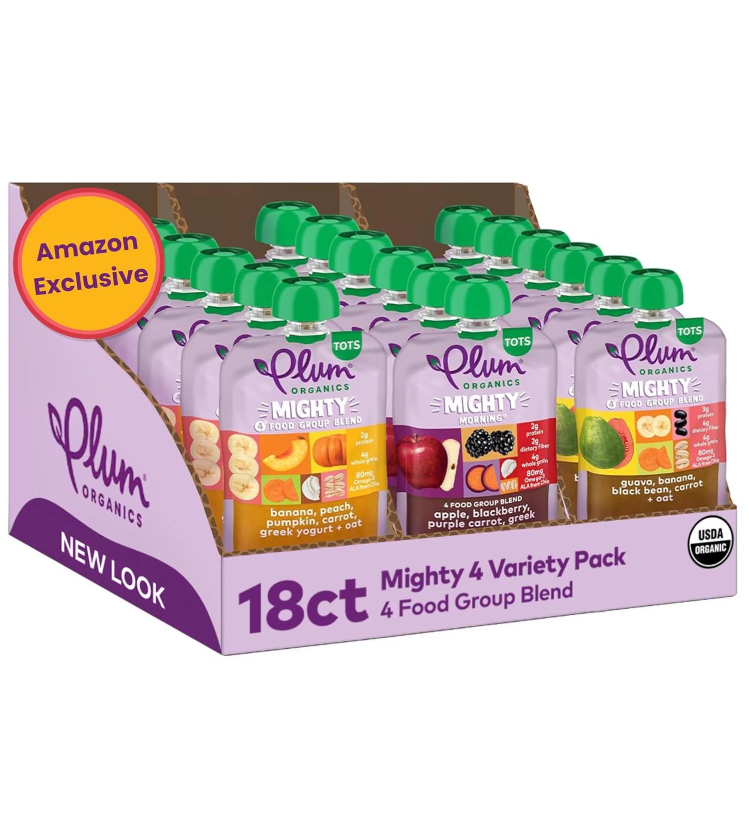 Plum Organics Baby Food Pouch Variety Pack | Mighty 4 | 4oz | 18 Pack | Organic Squeeze for Babies, Kids, & Toddlers - Buy Online on GoSupps.com