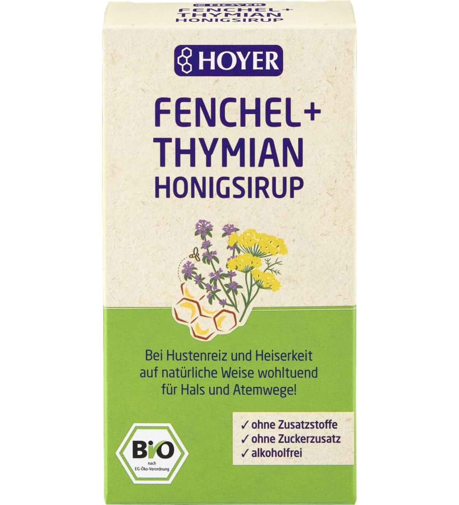 Hoyer Organic Fennel Thyme Honey Syrup (6 x 250 gr) 250 g (pack of 6)