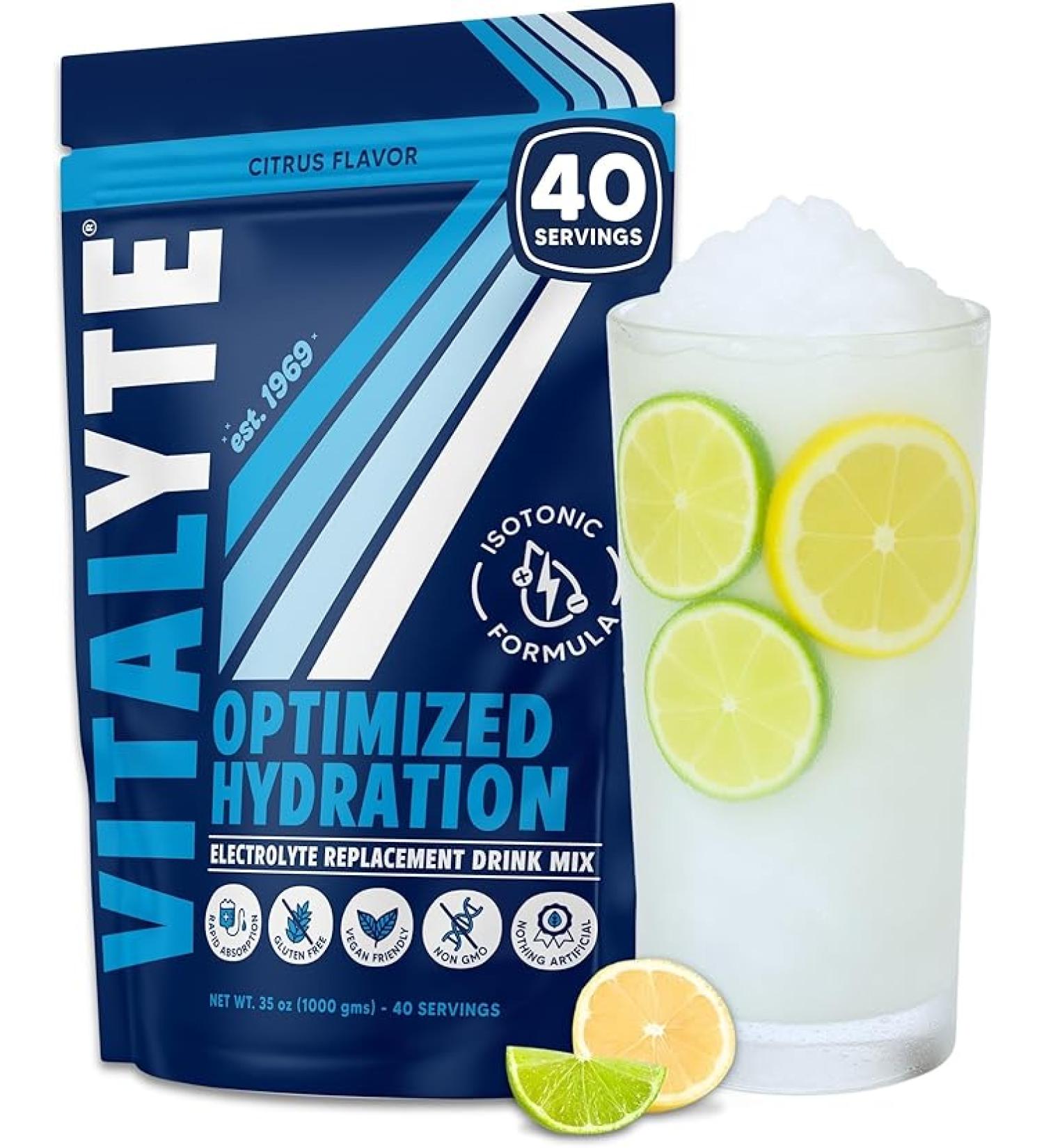 Vitalyte Electrolyte Powder - Isotonic Drink Mix for Hydration & Energy - 35 oz, 40 Servings - Rehydration Supplement for Men, Women, Sports - Cool Citrus Flavor - Buy Online on GoSupps.com