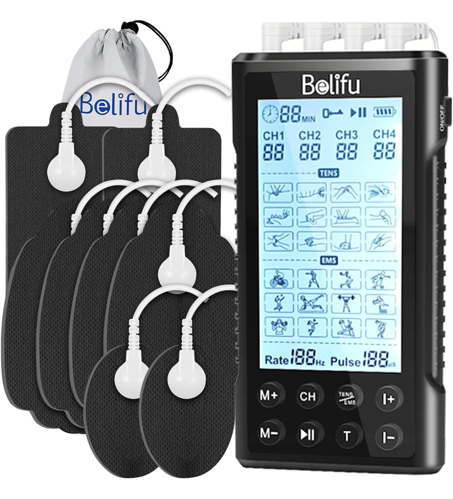 Belifu Dual Channel Tens Unit Electro Muscle Stimulator | 24 Modes | Rechargeable Pulse Massager for Pain Relief & Body Building - Buy Online on GoSupps.com