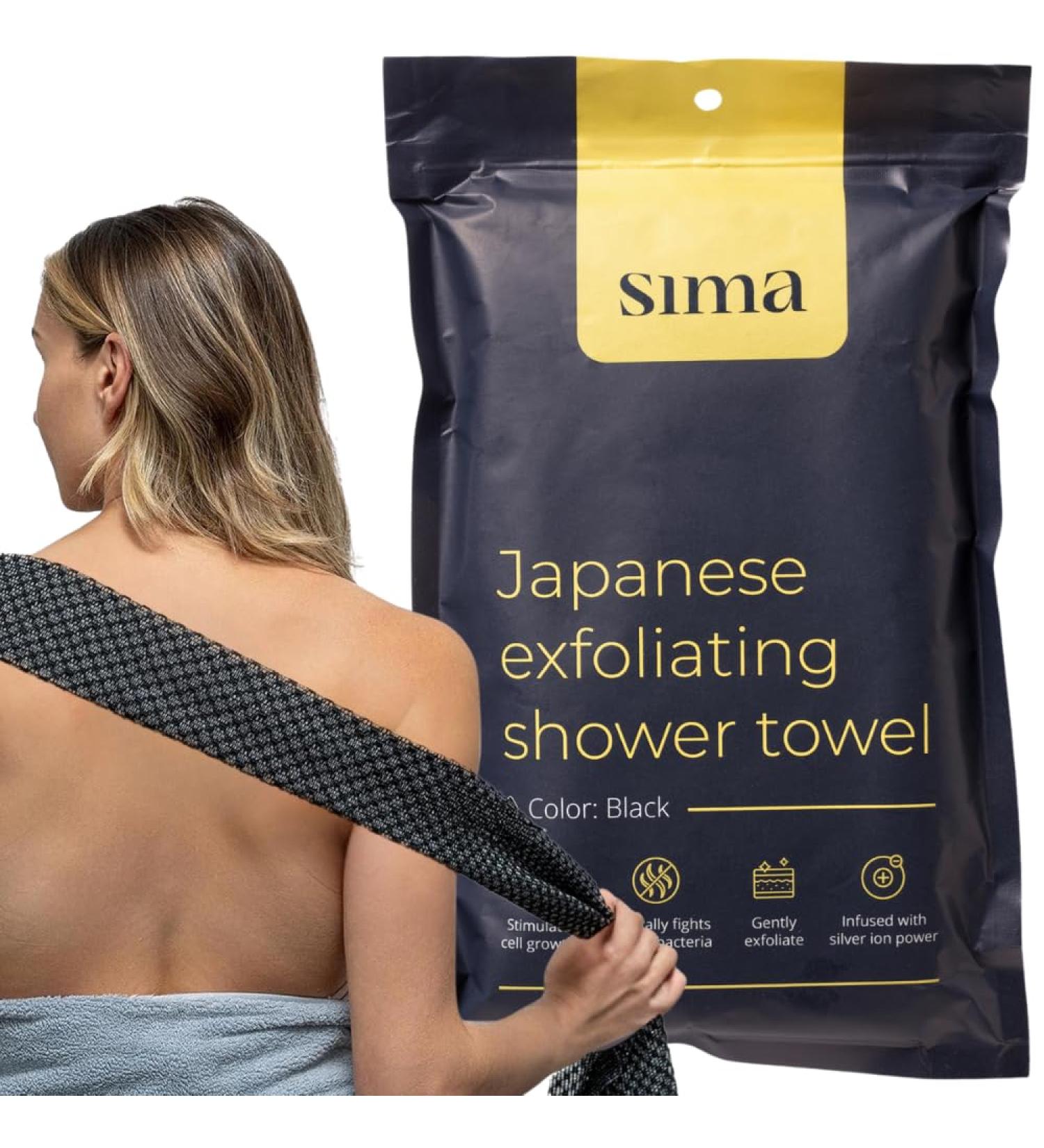 Sima Japanese Exfoliating Washcloth Towel - Dual-Sided Body Scrubber for Gentle Exfoliation - Hexagon Fibers for Smooth Skin - Extra Long Towel for Face & Body - 1 Pack - Buy Online on GoSupps.com