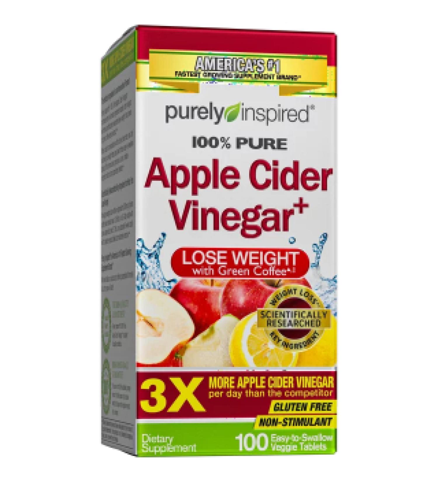 Purely Inspired Apple Cider Vinegar+ | 100 Easy-Swallow Veggie Tablets for Digestive Health - Buy Online on GoSupps.com