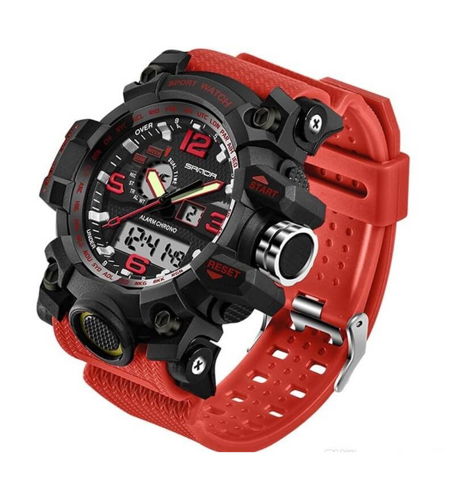 2017 New Fashion Sanda Brand Dual time Digital Sport Watch Waterproof S-Shock Men's Luxury Led Digital Chrono Relogio Masculino - Red