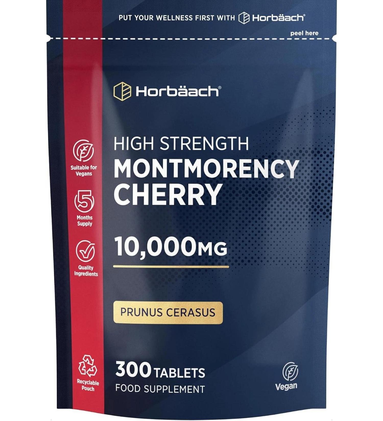 Montmorency Cherry Tablets 10000mg | 300 Tart Cherry Active Pills | 50:1 Tart Cherry Extract Supplement for Men & Women | Vegan | by Horbaach - Buy Online on GoSupps.com