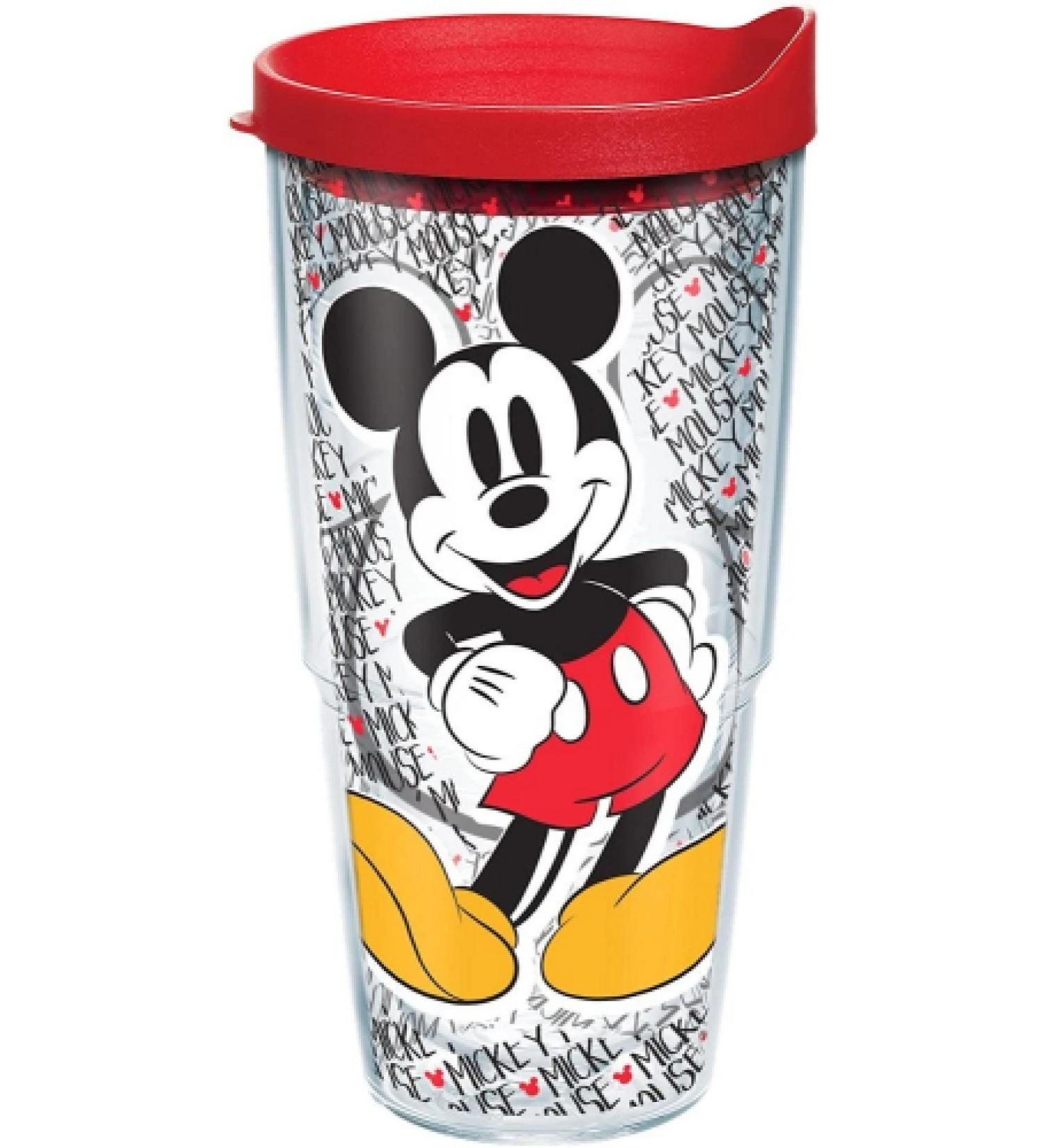 Disney Mickey Name Pattern Tumbler with Wrap and Red Lid - Clear - 24 Oz. - Buy Online on GoSupps.com