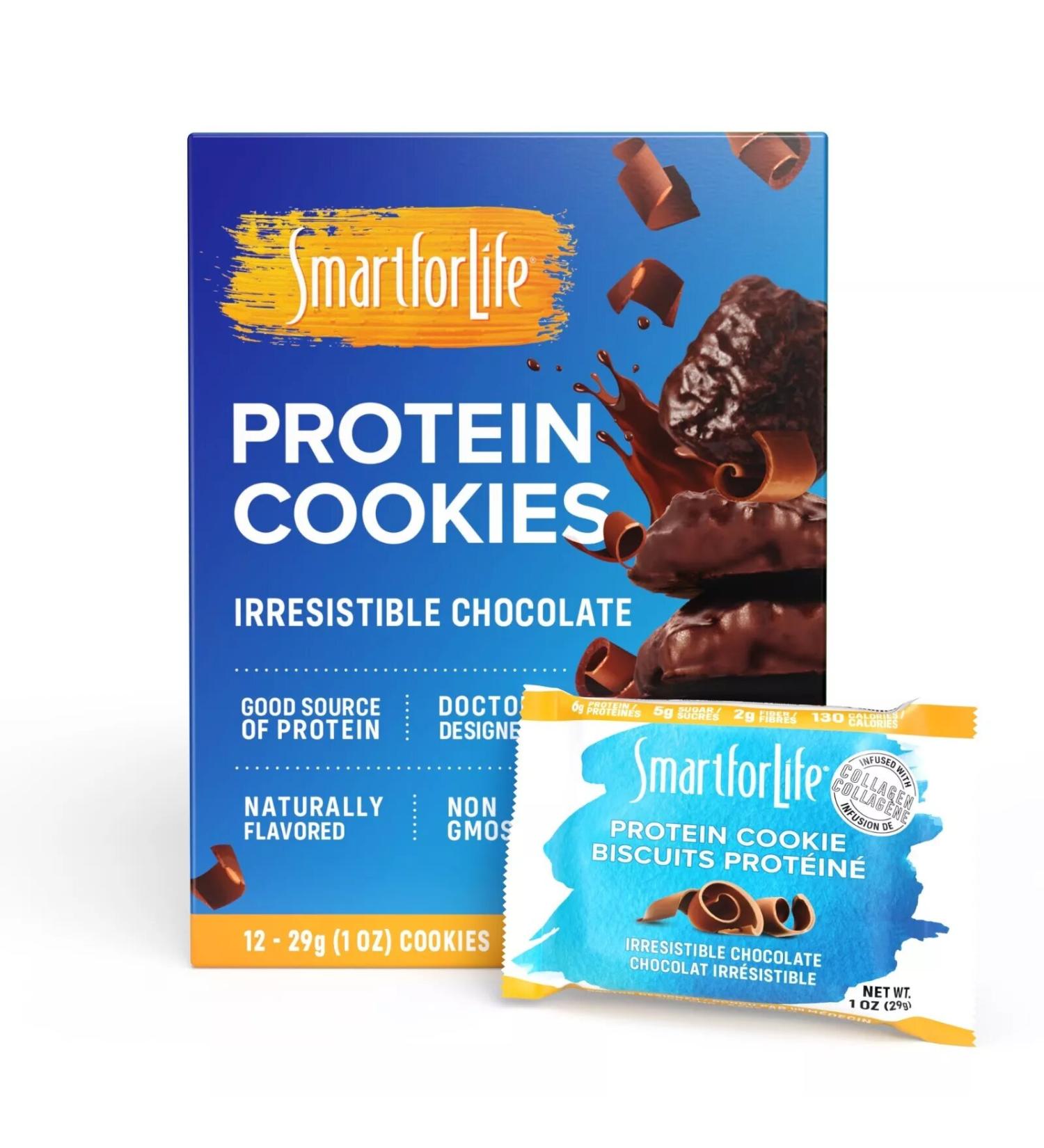 Smart for Life Chocolate Protein Cookies - High Protein Meal Replacement Snack - 12 Pack, 1.02 oz Cookies - Low Calorie & High Fiber Protein Snack - Buy Online on GoSupps.com