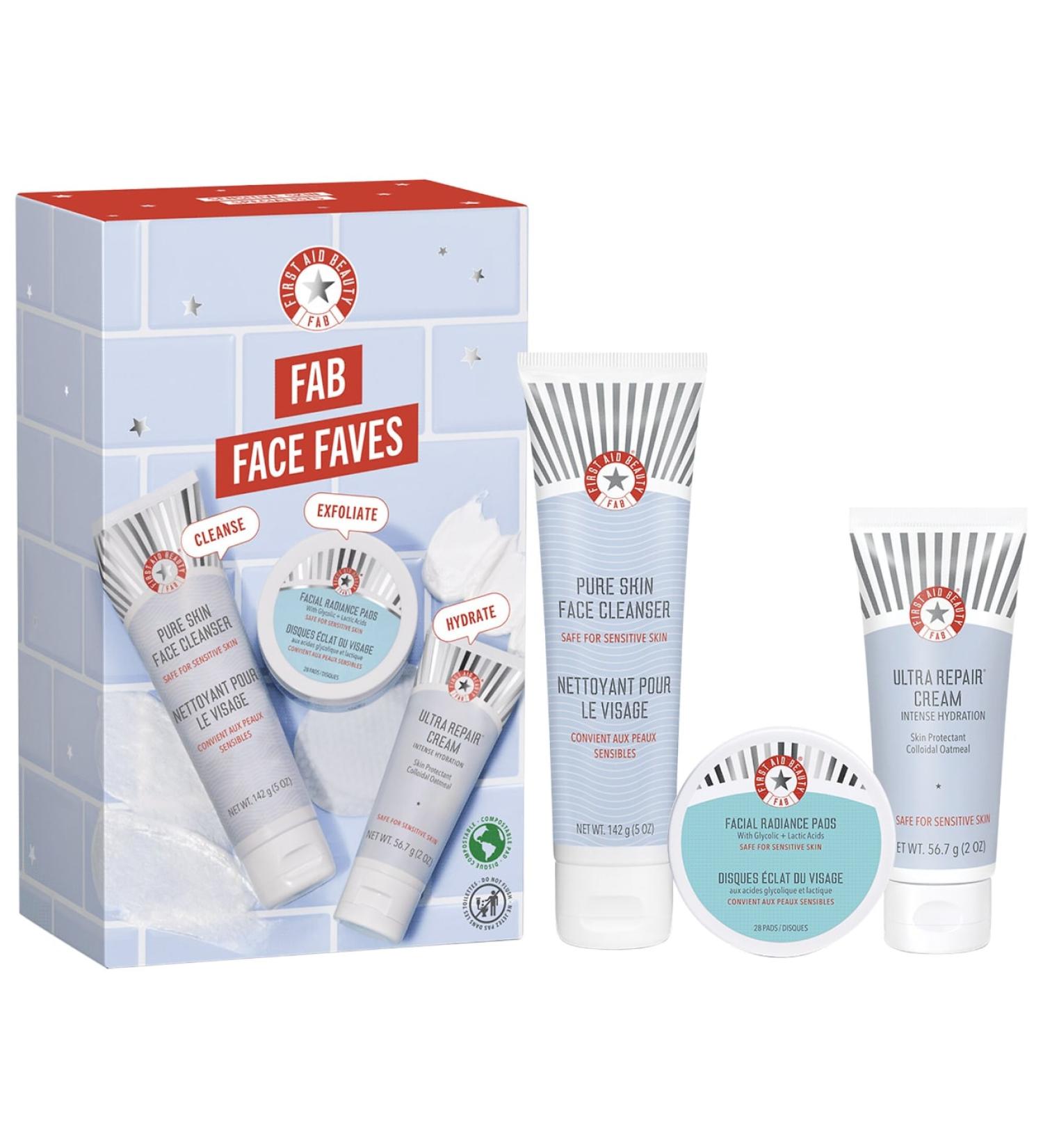 First Aid Beauty FAB Face Faves Kit Cleanse Exfoliate + Hydrate