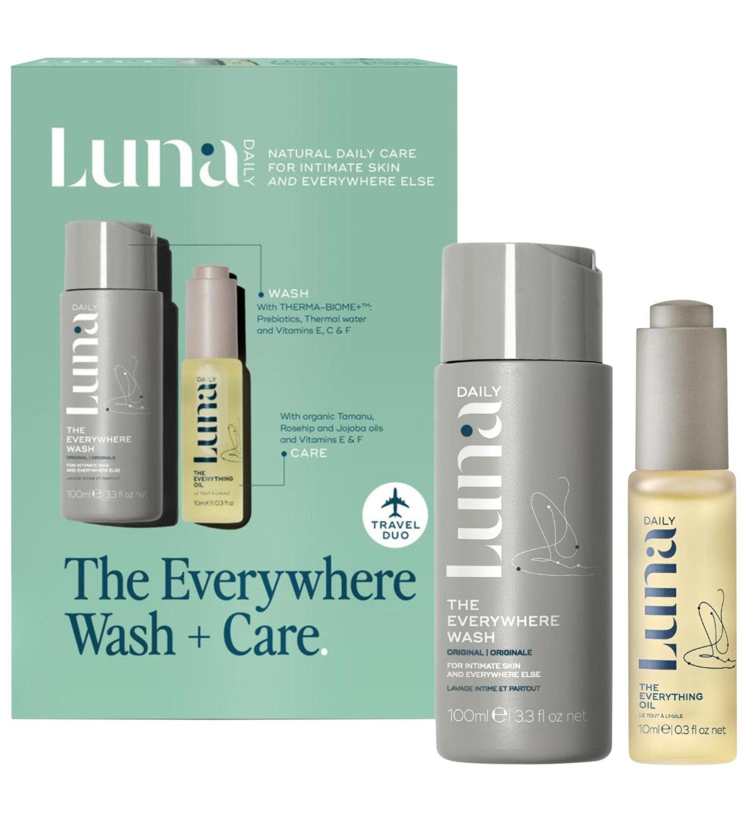 Shop Luna Daily The Mini Everywhere Wash + Oil Set - pH Balanced with Prebiotics + Vitamins Online - Best Price & International Shipping - Buy Online on GoSupps.com
