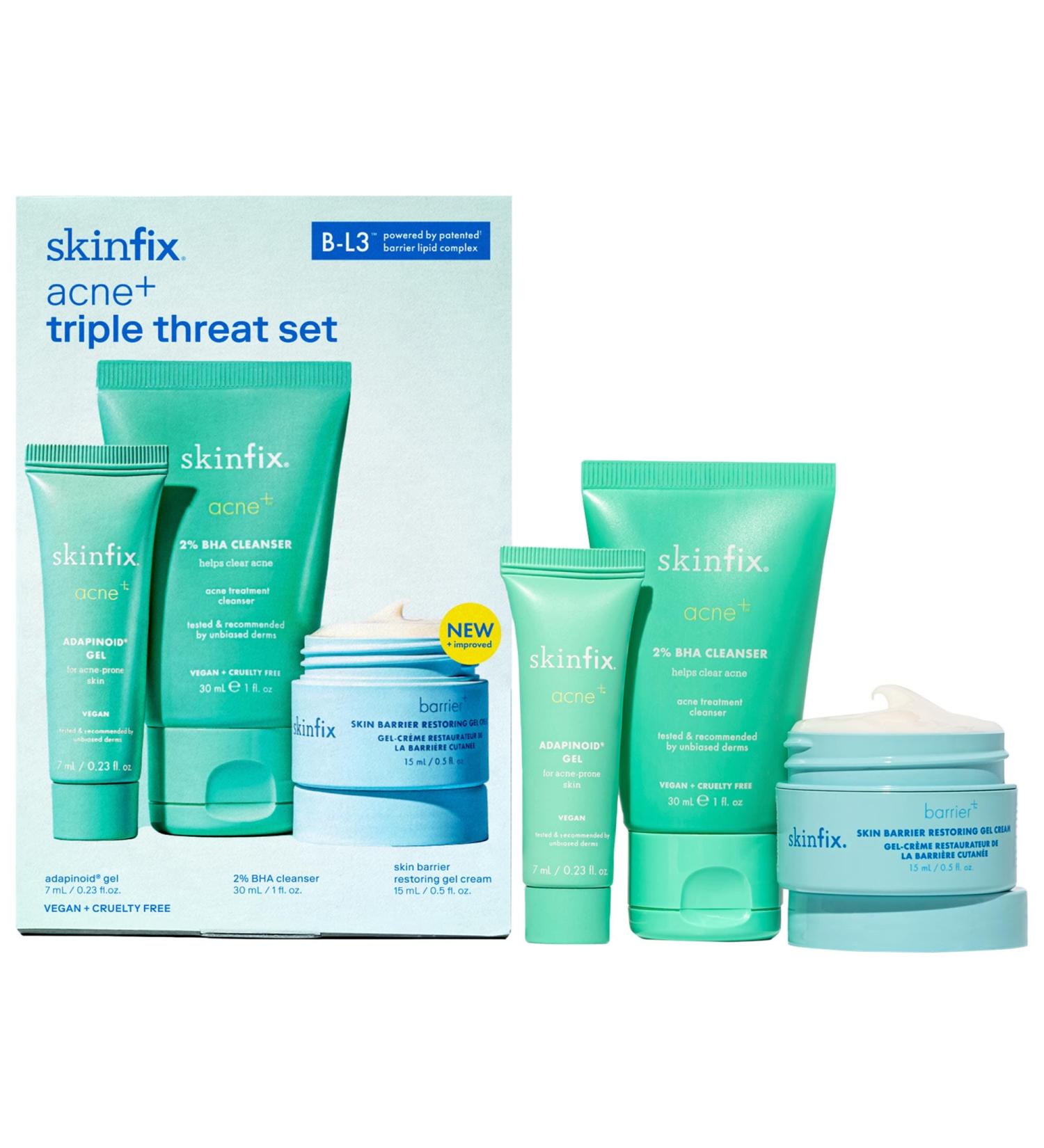 Shop Skinfix acne+ triple threat set with Salicylic Acid (BHA) + Niacinamide with B-L3 Online - Best Price & International Shipping - Buy Online on GoSupps.com