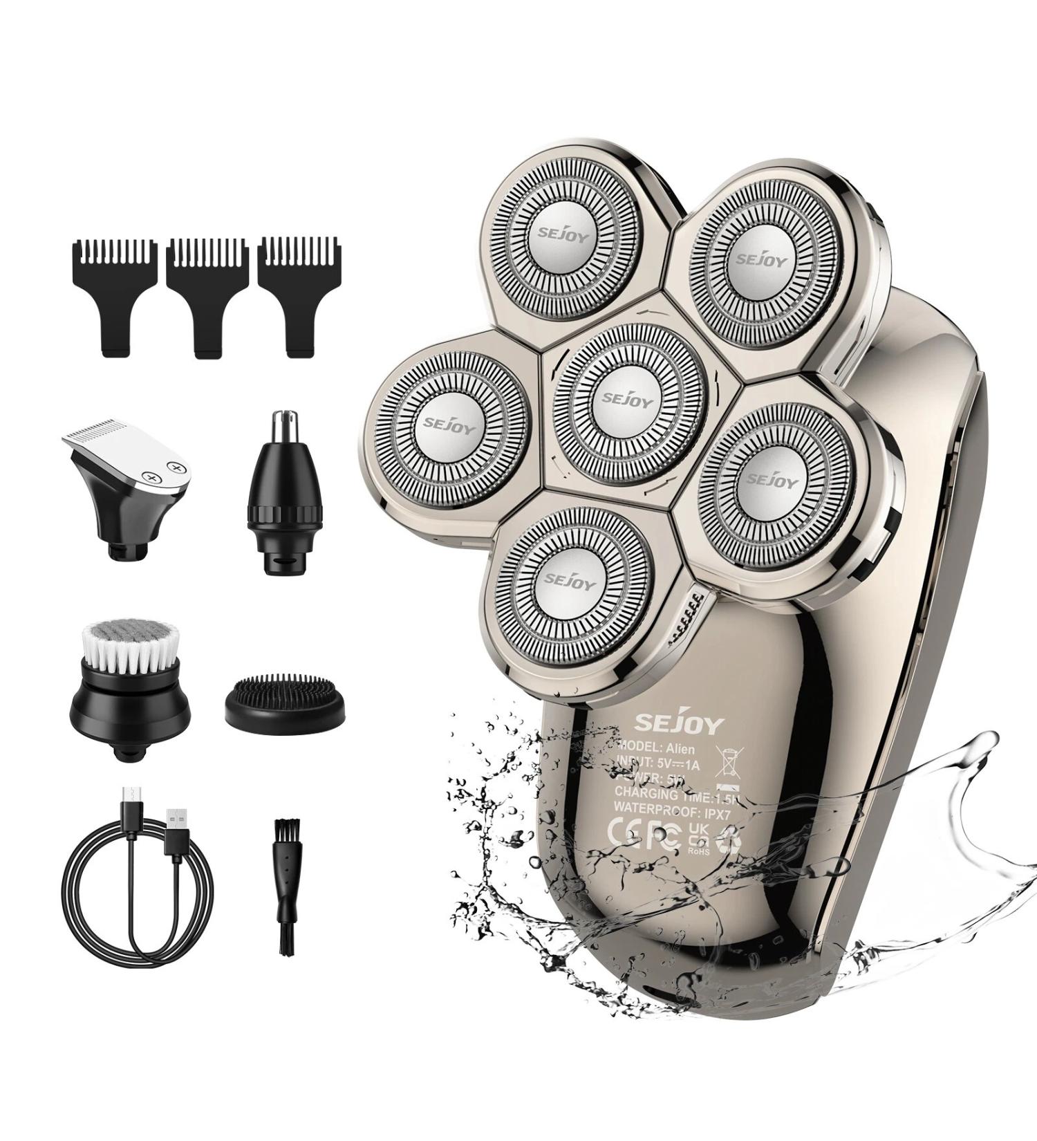 SEJOY 5 in1 Electric Razor Wet Dry Head Shaver for Bald Men Trimmer Grooming Kit - IPX7 waterproof - Buy Online on GoSupps.com