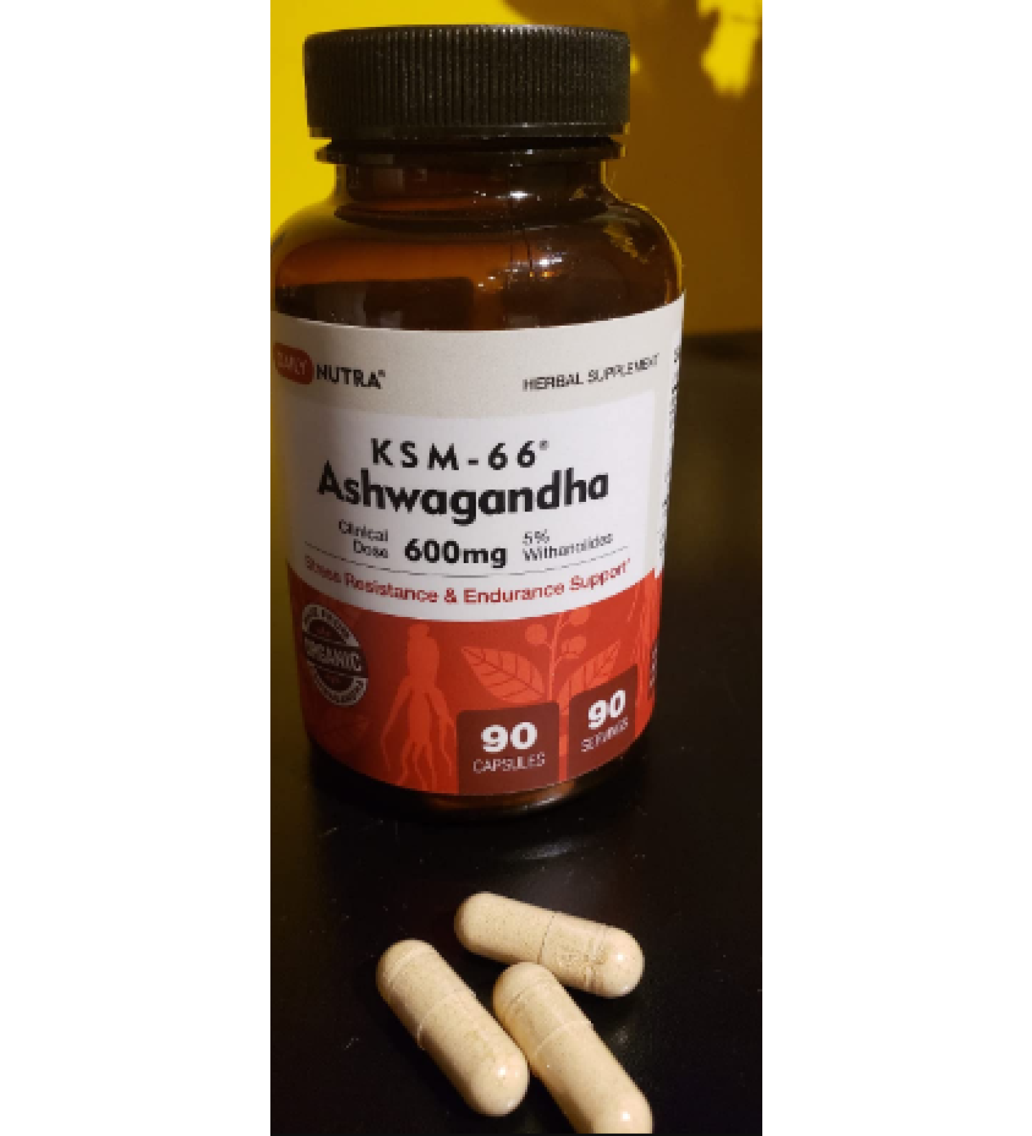 KSM-66 Ashwagandha by DailyNutra - 600mg Organic Root Extract - High Potency Supplement with 5% Withanolides | Stress Relief, Increased Energy and Focus (90 Capsules) 90 Count (Pack of 1)