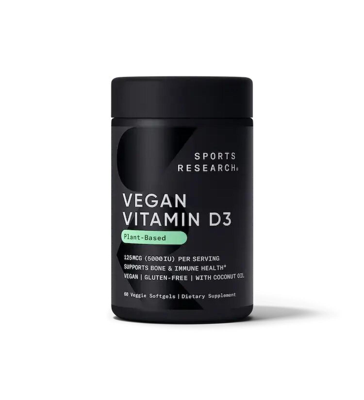 Sports Research Vegan D3 125 mcg (5000 IU) - 60 Veggie Softgels for Bone & Immune Support - Buy Online on GoSupps.com