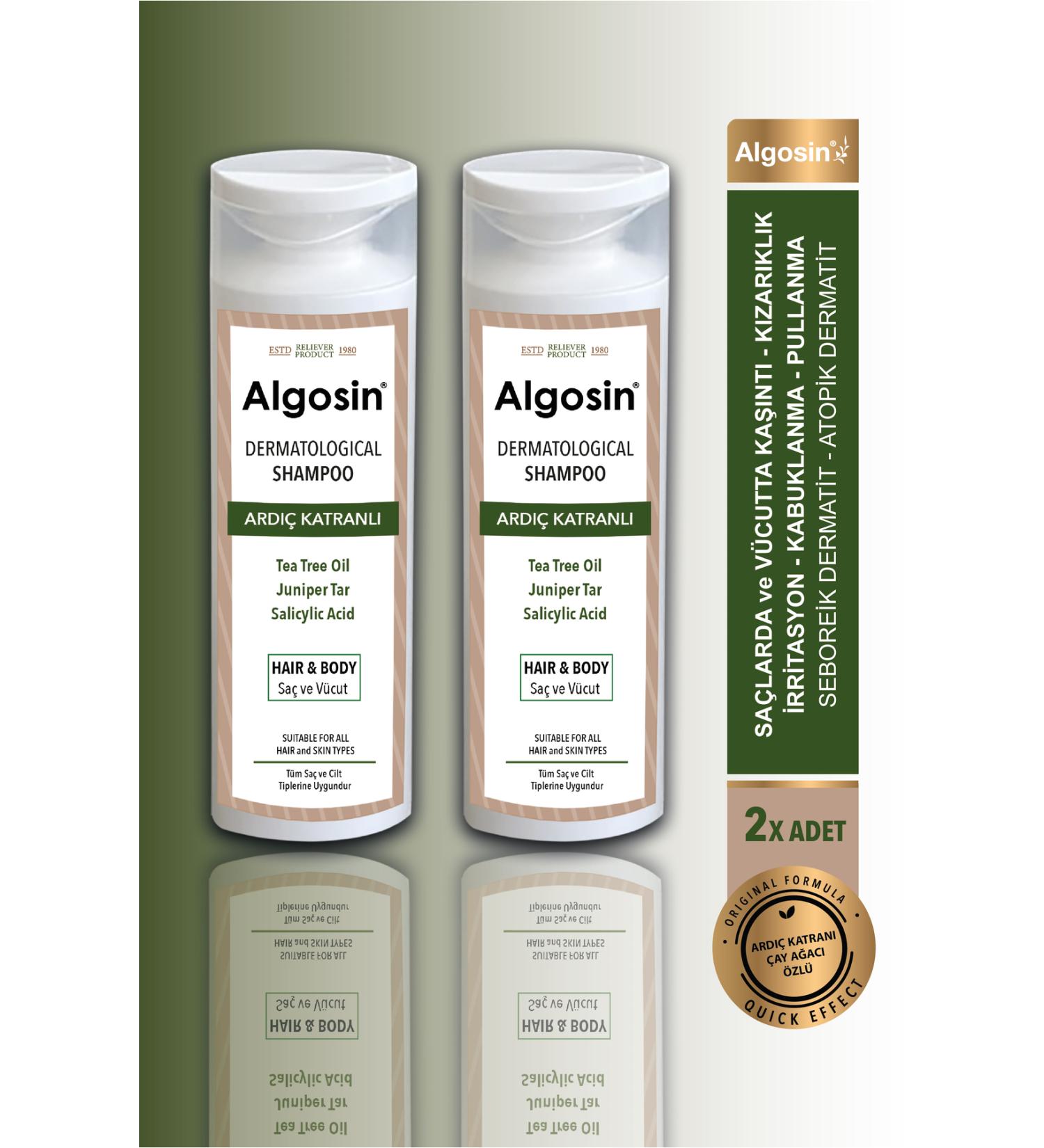 Algosin Dermatological Juniper Tar Herbal Tea Tree Hair and Body Shampoo 2 Pieces