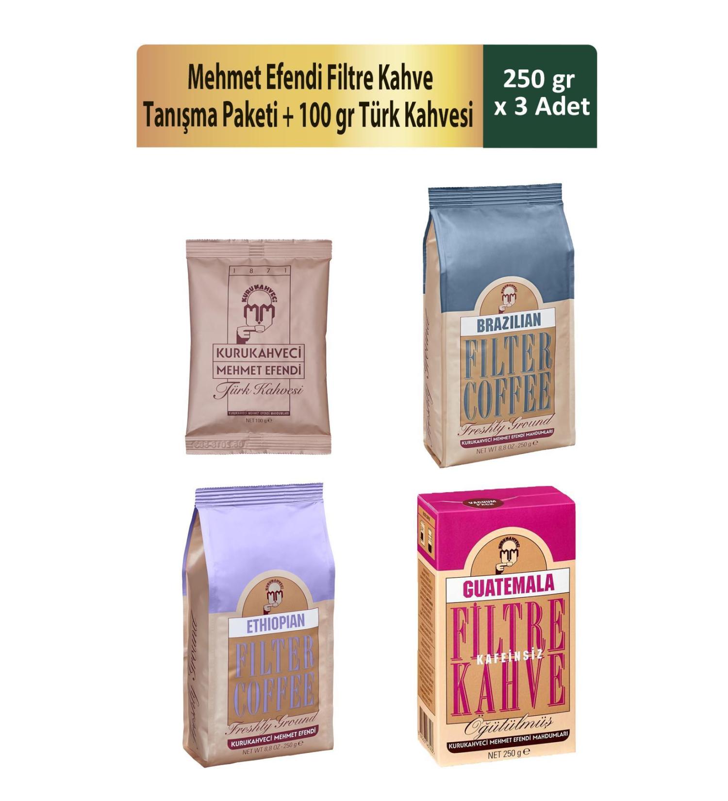 Mehmet Efendi Filter Coffee Introduction Package 250 gr x 3 Pieces + 100 gr Turkish Coffee