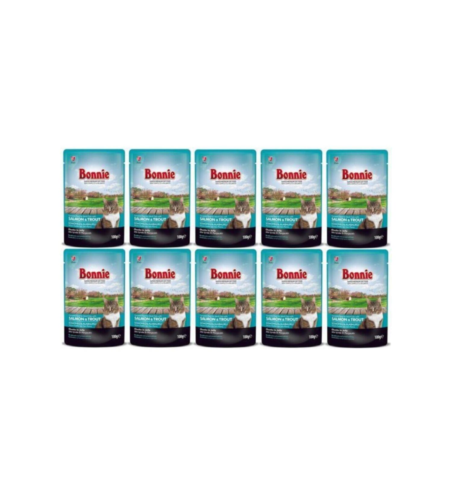 Bonnie Salmon Trout Pouch Jelly Cat Canned Food 100 gr 10 Pieces