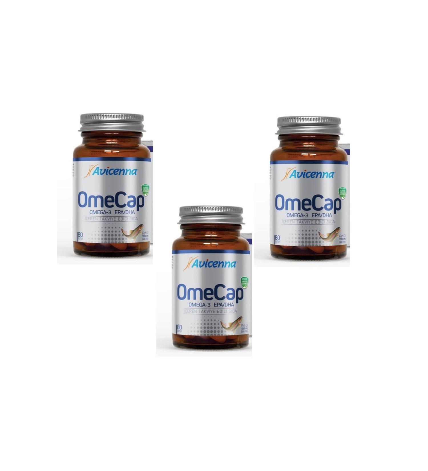 Avicenna Omecap - Omega 3 Containing Supplementary Food - 80 Softgels - 3 Pieces