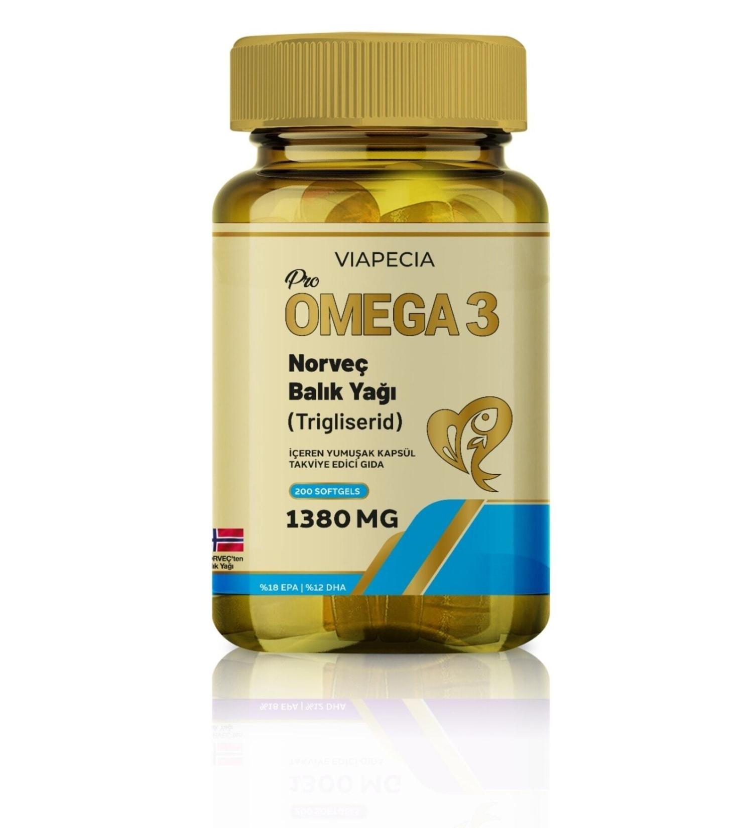 Viapecia Pro Omega 3 Norwegian Fish Oil (Triglyceride) 1380 Mg Supplementary Food 200 Pieces