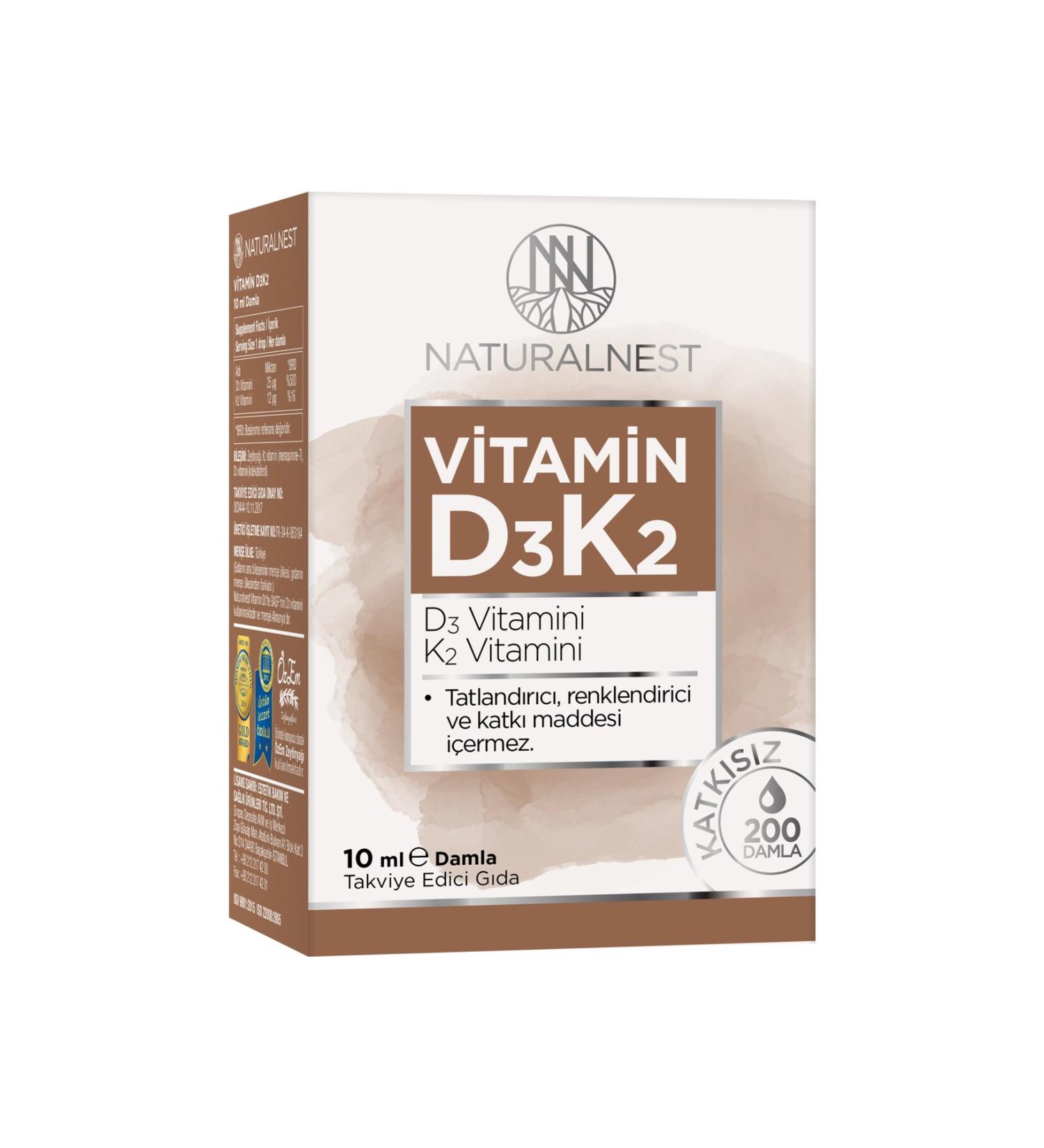 Natural Nest Vitamin D3 K2 Drops 10 ml Food Supplement