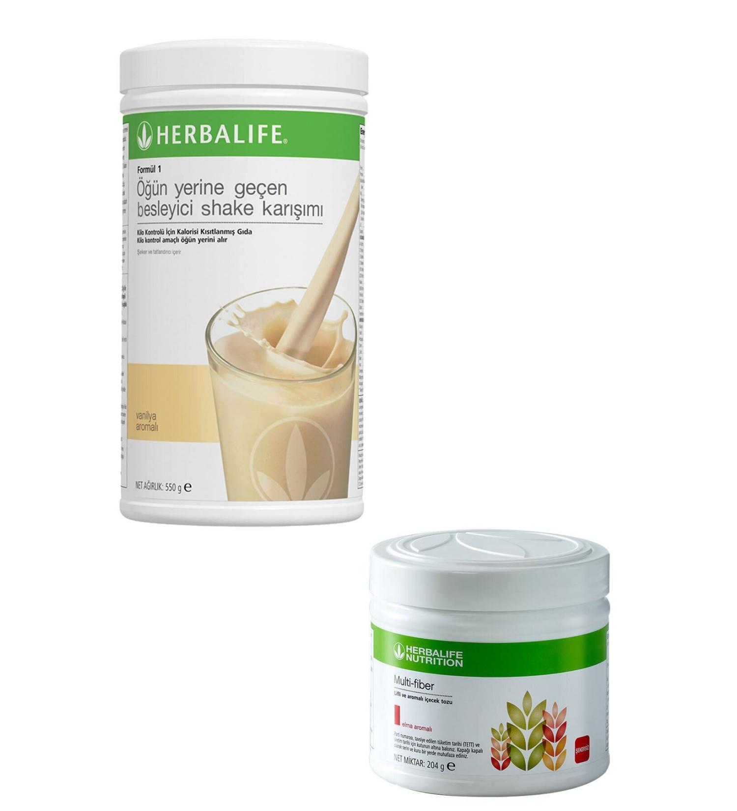 Herbalife Vanilla Shake 1 Piece and Multi-fiber Multi-fiber Fiber and Apple Flavored Drink Powder 204gr