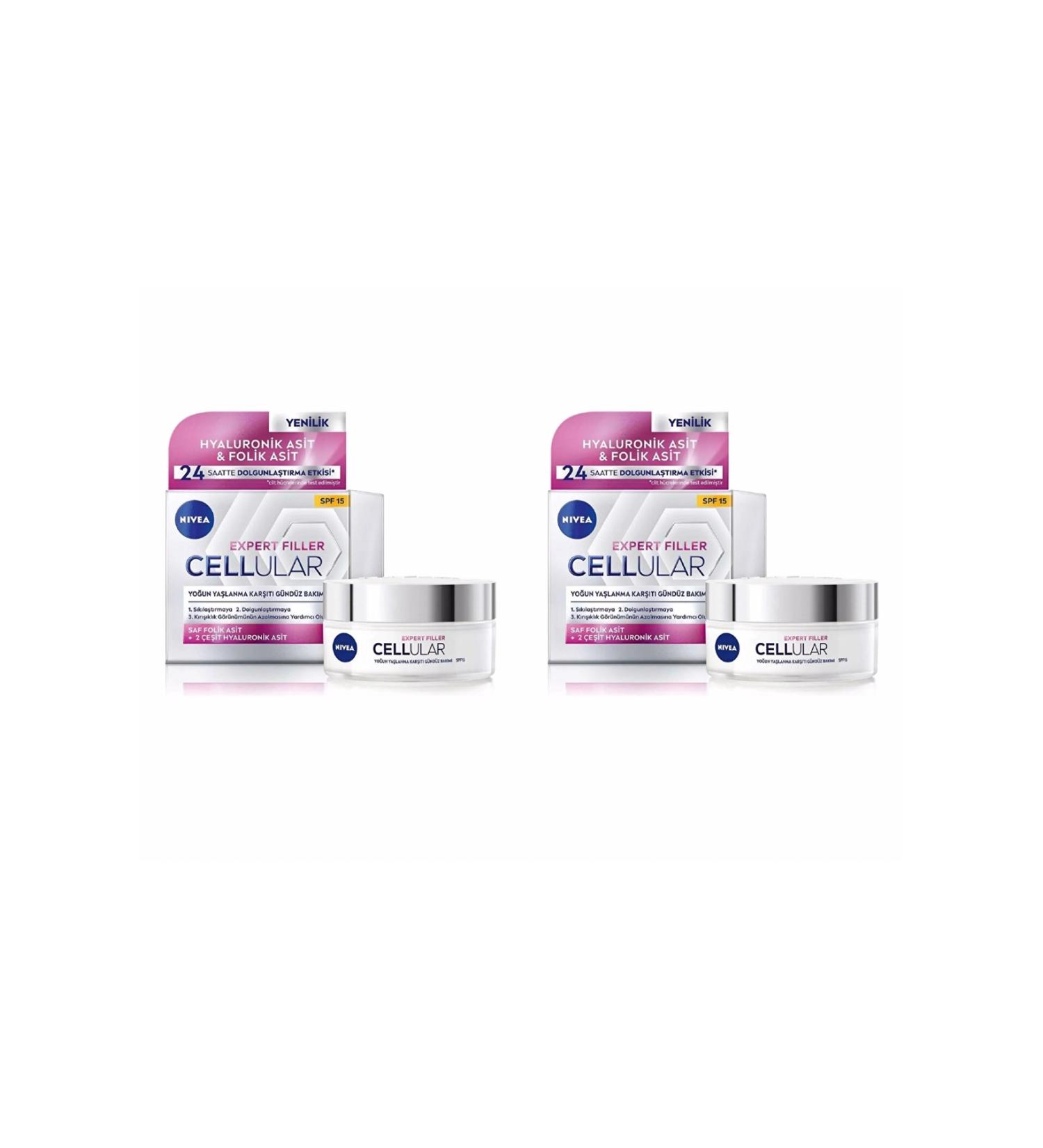 NIVEA 2 Pieces Nivea Cellular Expert Filler Intensive Anti-Aging Day Face Cream SPF15 50 Ml