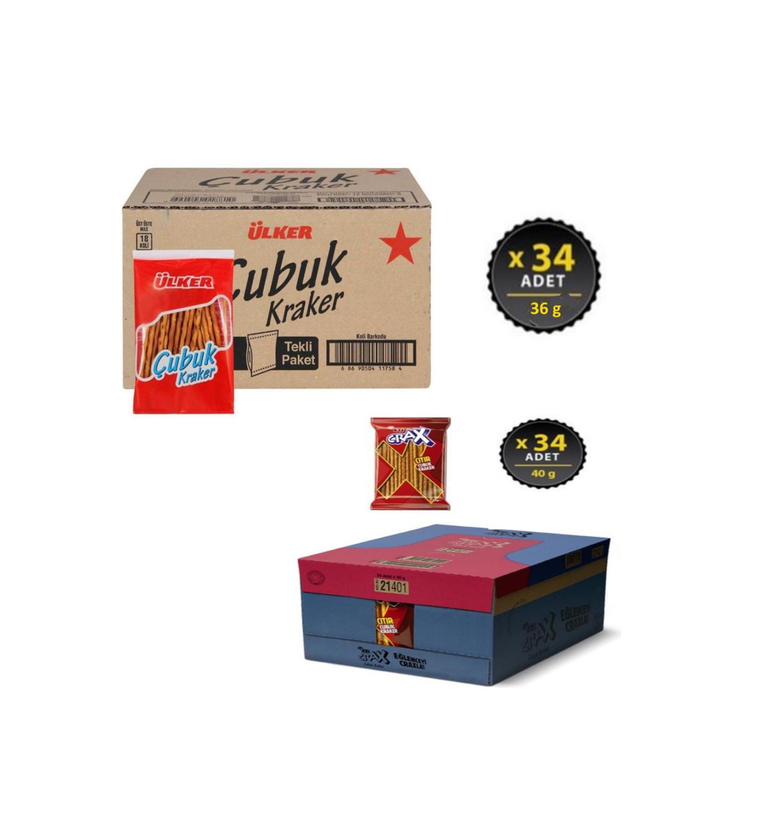 Ulker Ulker Salted Stick Crackers 36 gr 34 pieces Eti Crax Salted Stick Crackers 40 gr 34 pieces