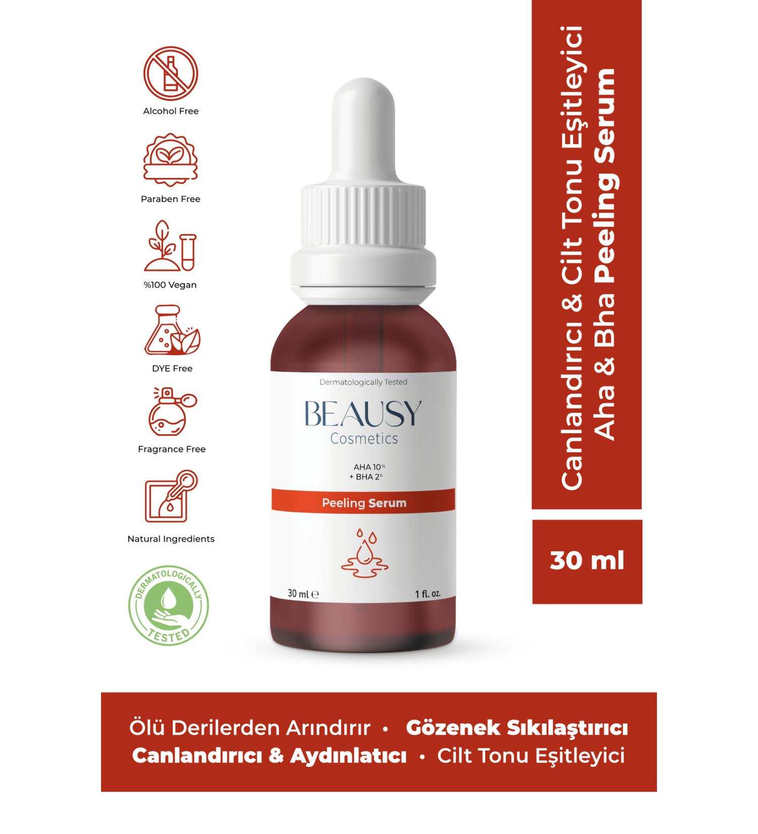 Beausy Cosmetics Revitalizing & Even Skin Tone Aha & Bha Peeling Skin Serum 30ml (AHA 10% BHA 2%).