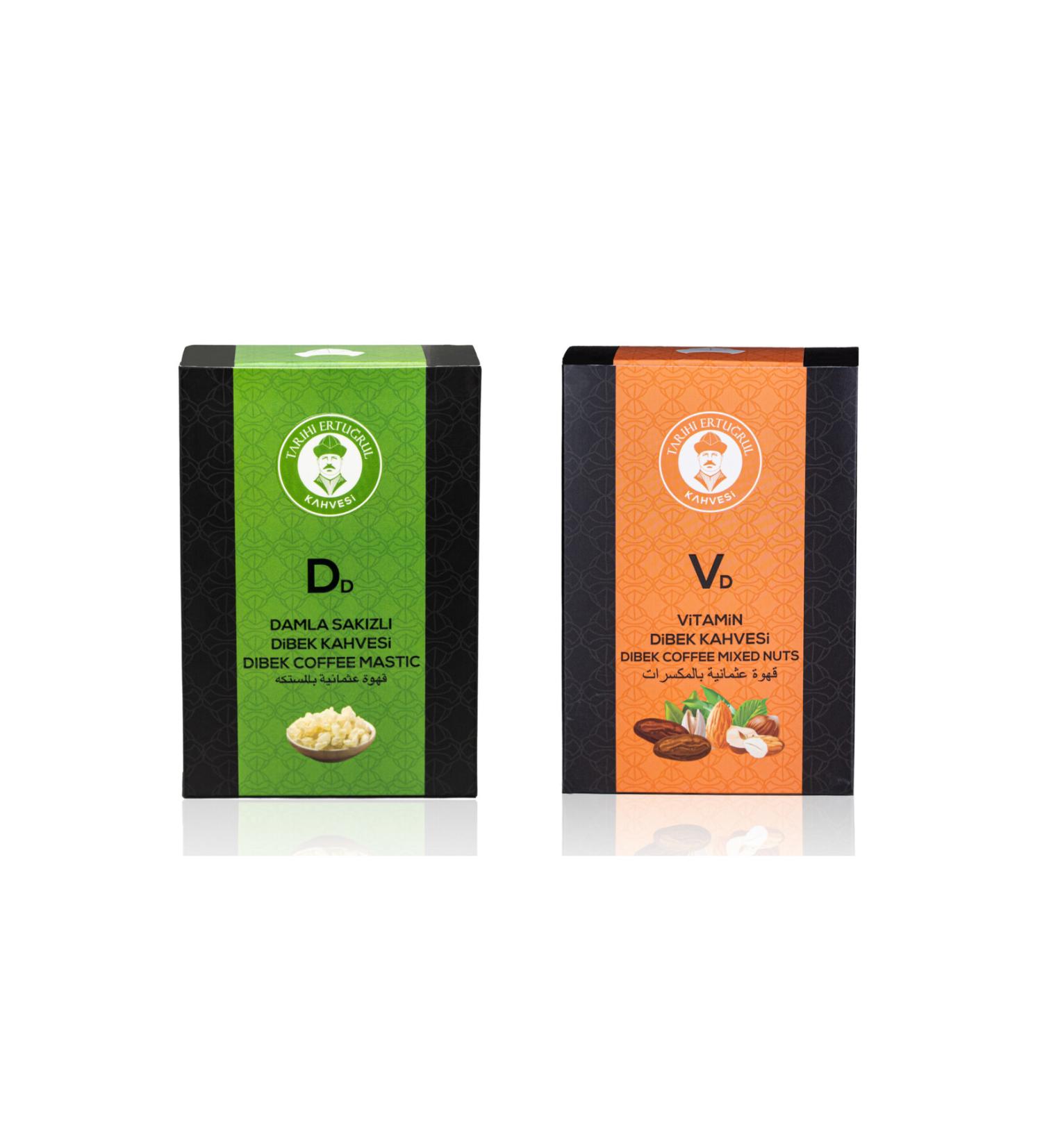 Historical Ertu rul Coffee Mastic Dibek Coffee Box 200 G & Vitamin Dibek Coffee Box 200 G - Set of 2