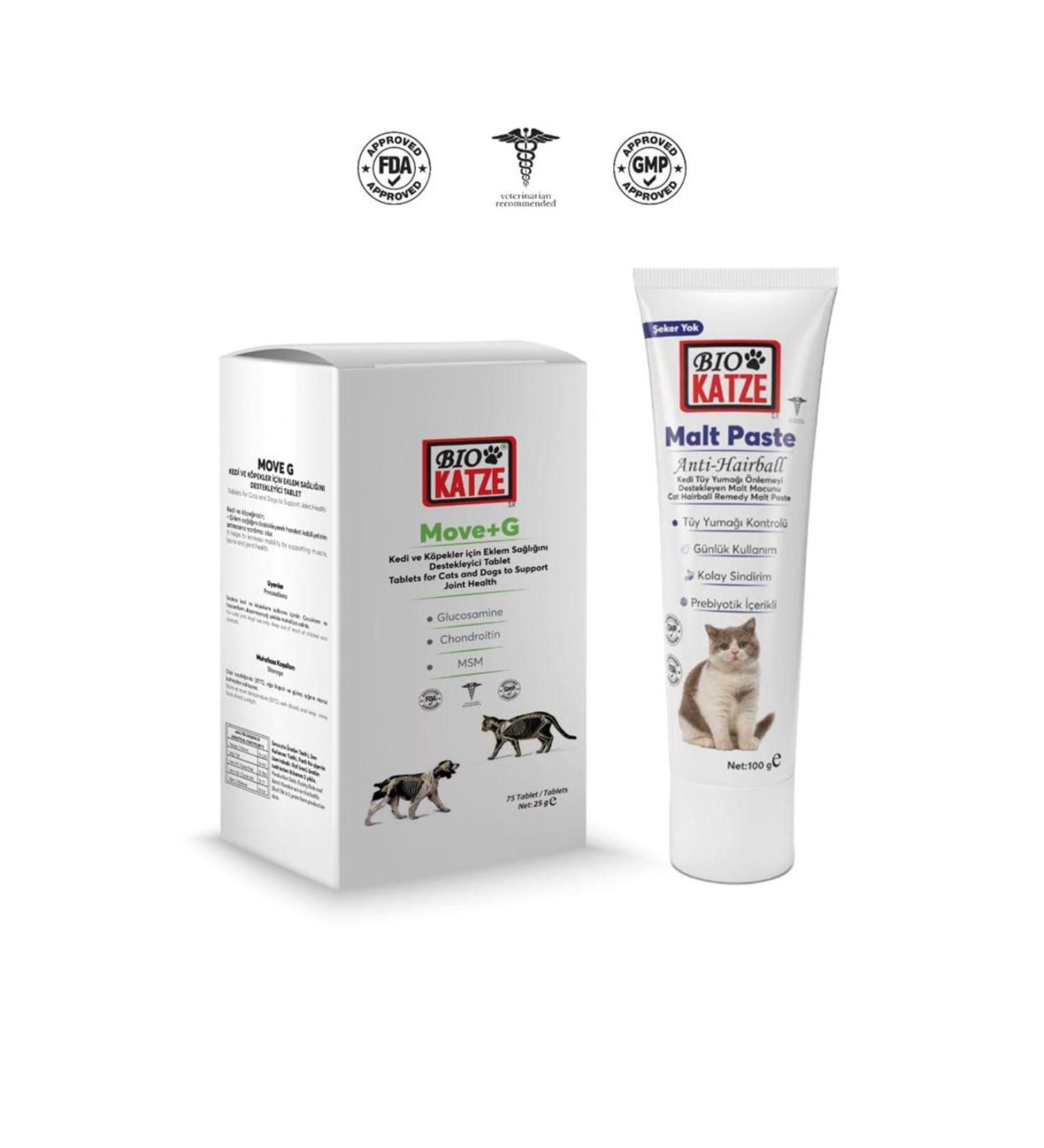 B OKATZE Cat Vitamin Support Package (Anti-Hairball Malt Paste 100Gr & Move+G Joint Support)