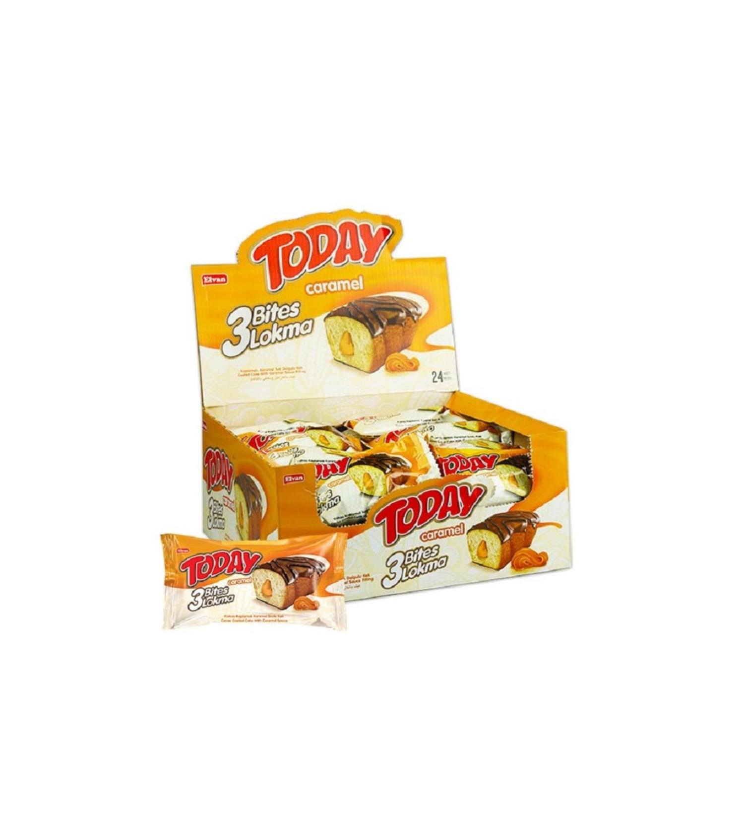 Elvan Today 3 Bites Caramel Cake 40 Gr. 24 Pieces (1 Box) - Buy Online on GoSupps.com