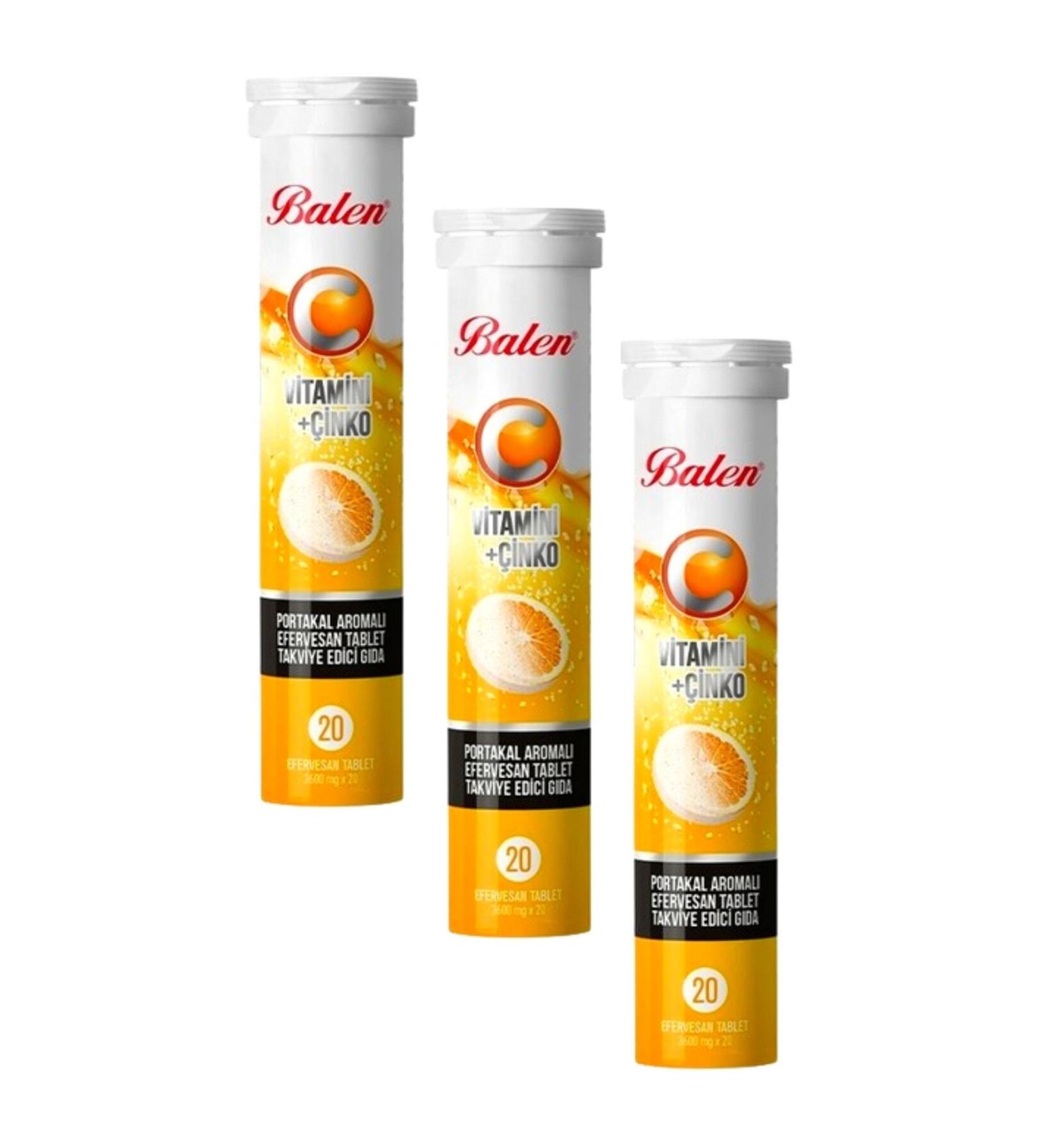 Balen Vitamin C + Zinc Orange Flavored Effervescent 20 Tablets X 3 Pieces