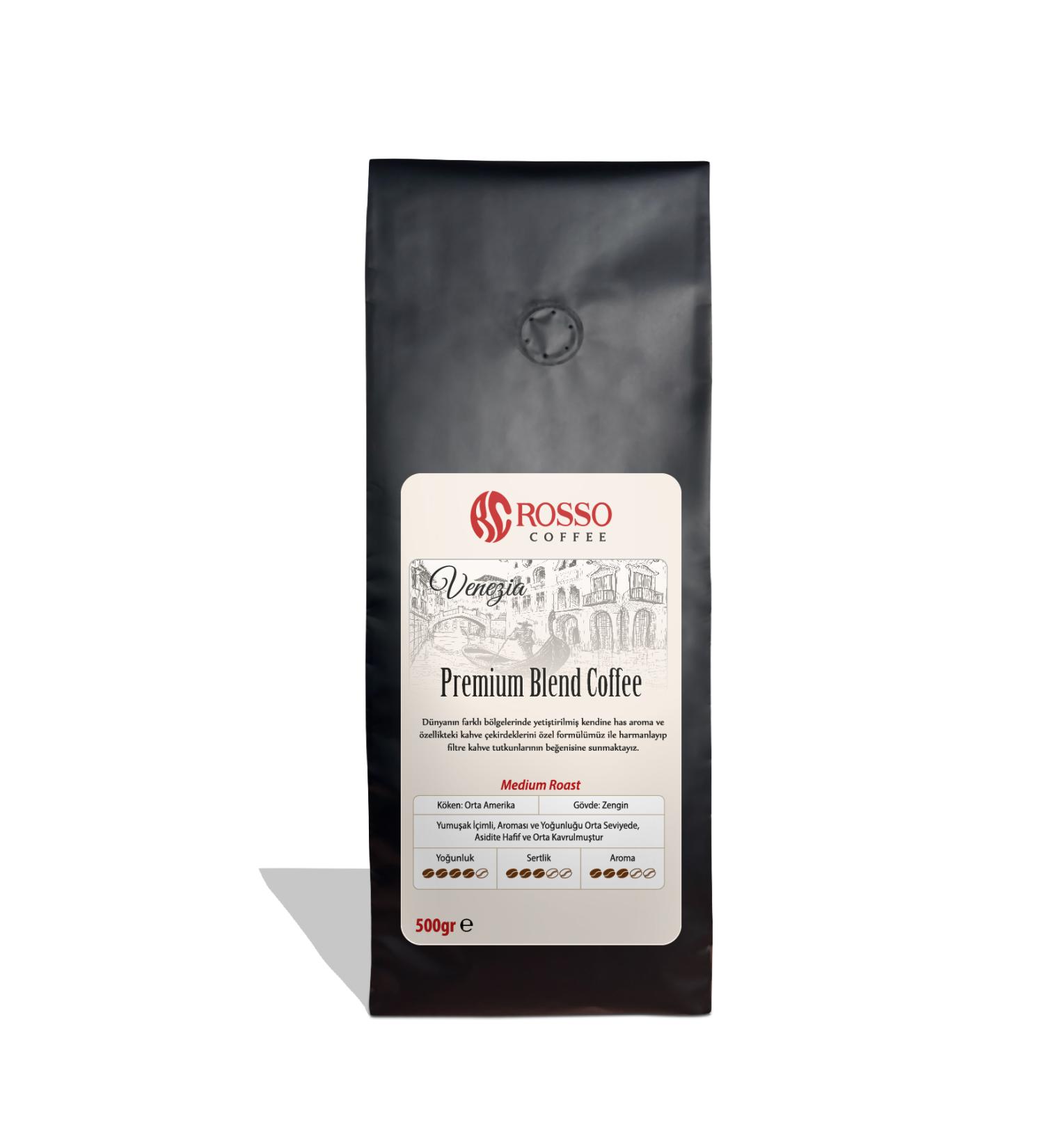 rosso coffee Rosso Venezia Medium Roast Blend Espresso/Filter Coffee Ground Coffee Beans - 500 gr